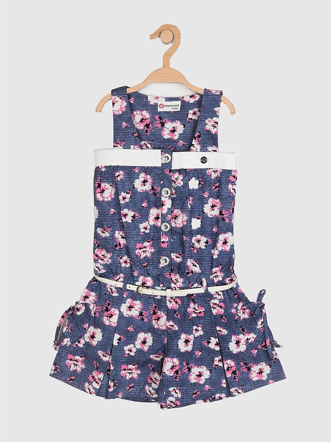 

Peppermint Girls Navy Blue & Pink Printed Jumpsuit