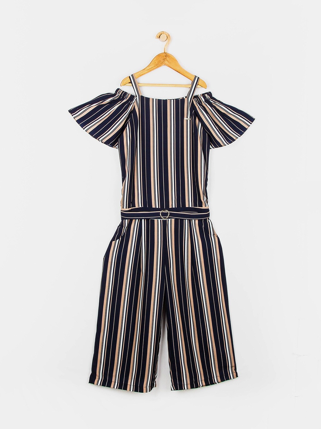 

Peppermint Kids-Girls Navy Blue & Beige Off-Shoulder Printed Basic Jumpsuit