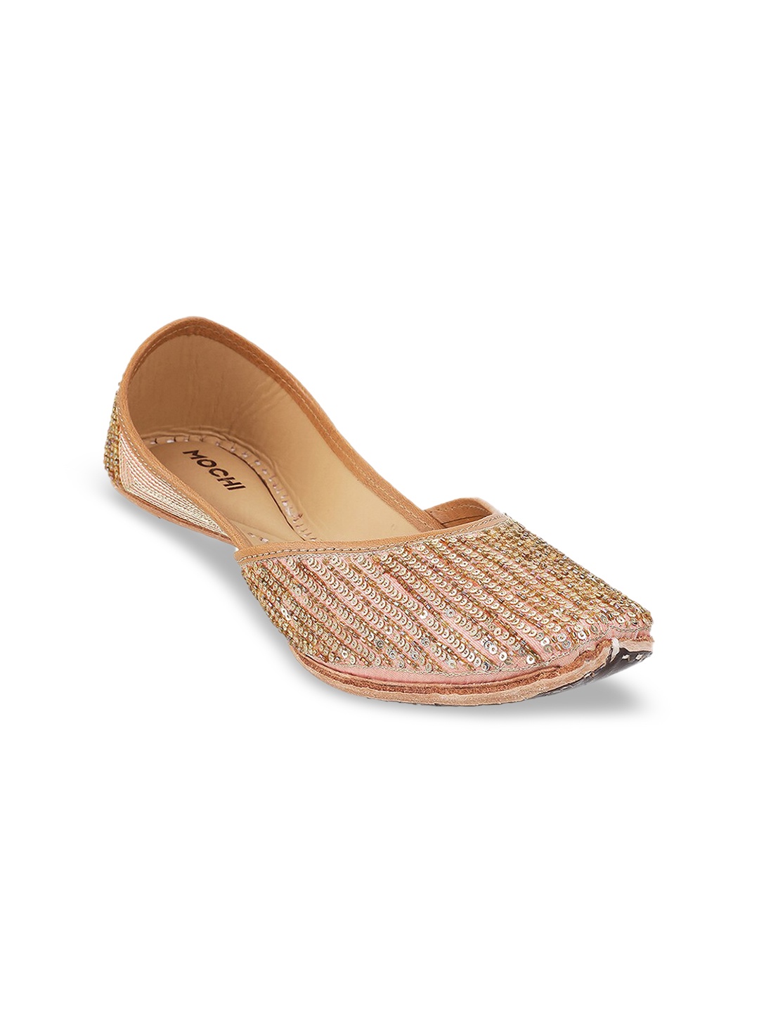 

Mochi Women Gold-Toned Embellished Mojaris Flats