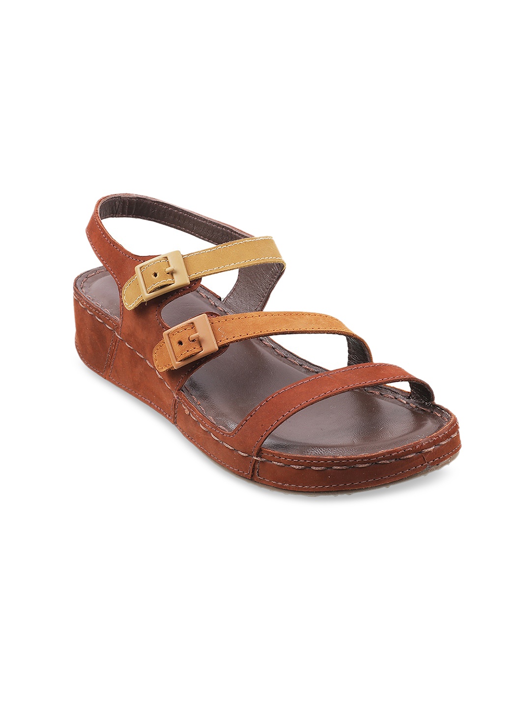 

Mochi Women Brown Colourblocked Open Toe Flats