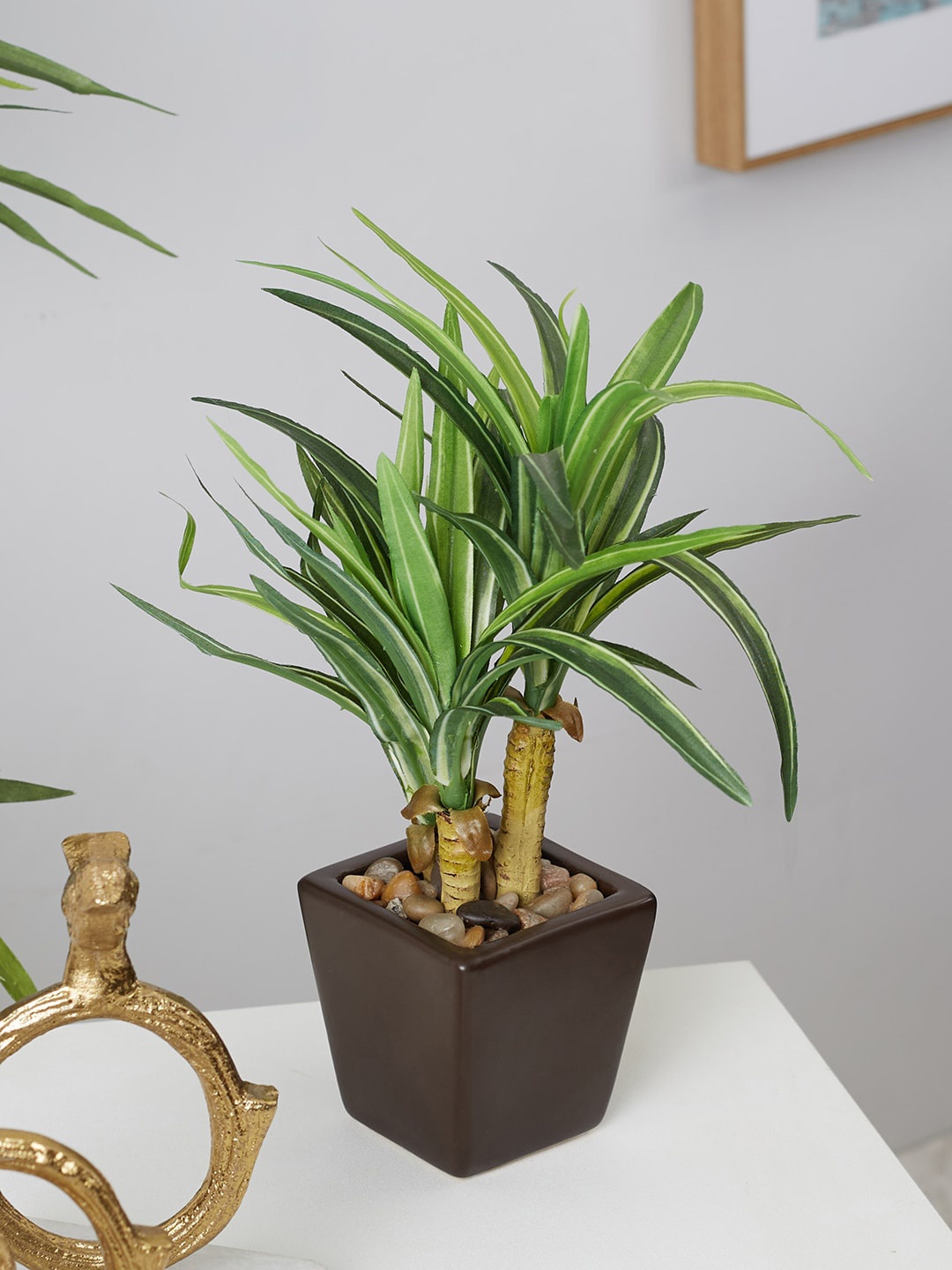 

HomeTown Green & Black Ilana Faux Mini Dracaena Artificial Flowers And Plants