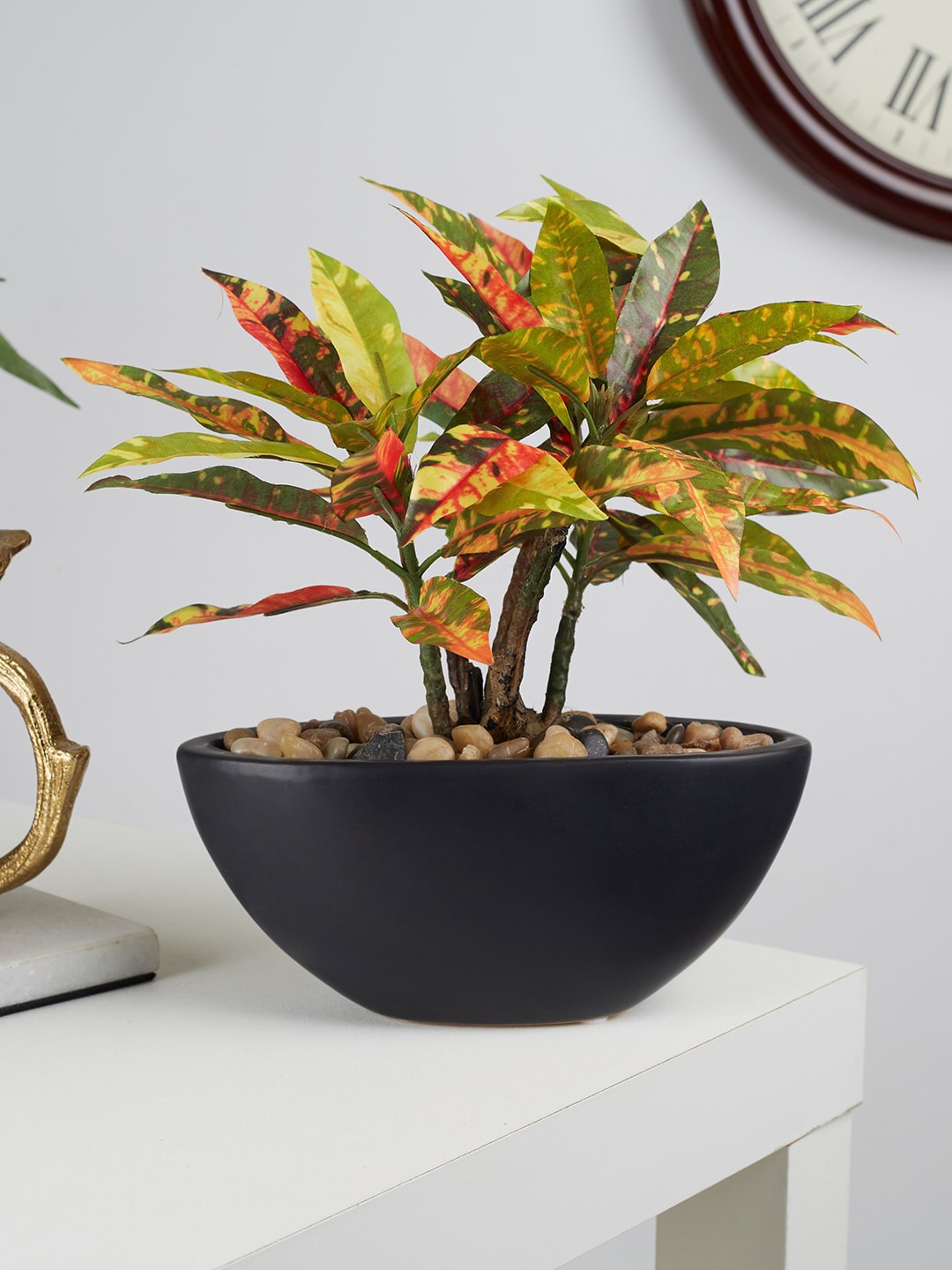 

HomeTown Green & Black Artificial Faux Codiaeum Ceramic Potted Plant
