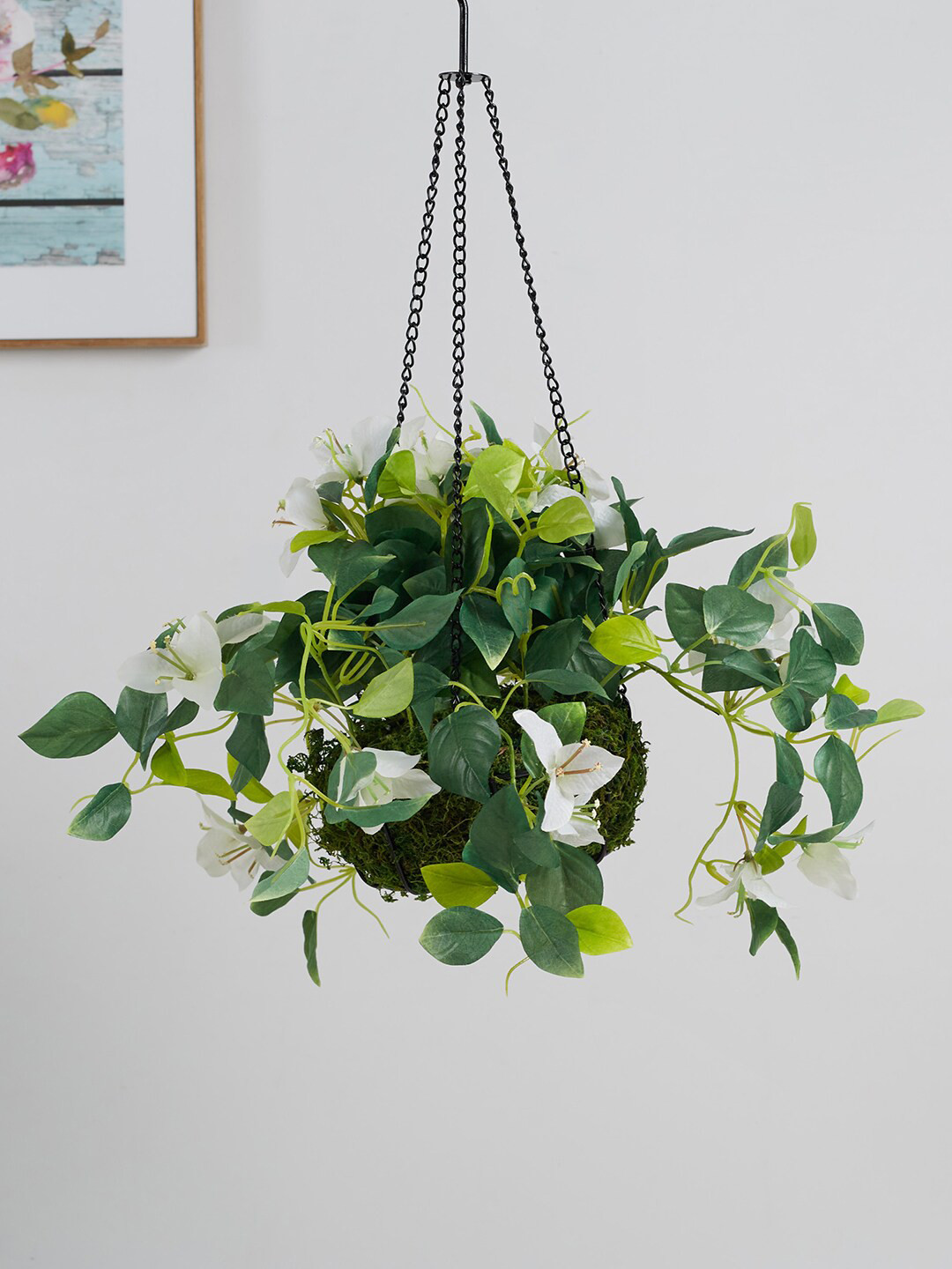 

HomeTown White & Green Hanging Bougainvillea Artificial Flowers and Plants With Pot