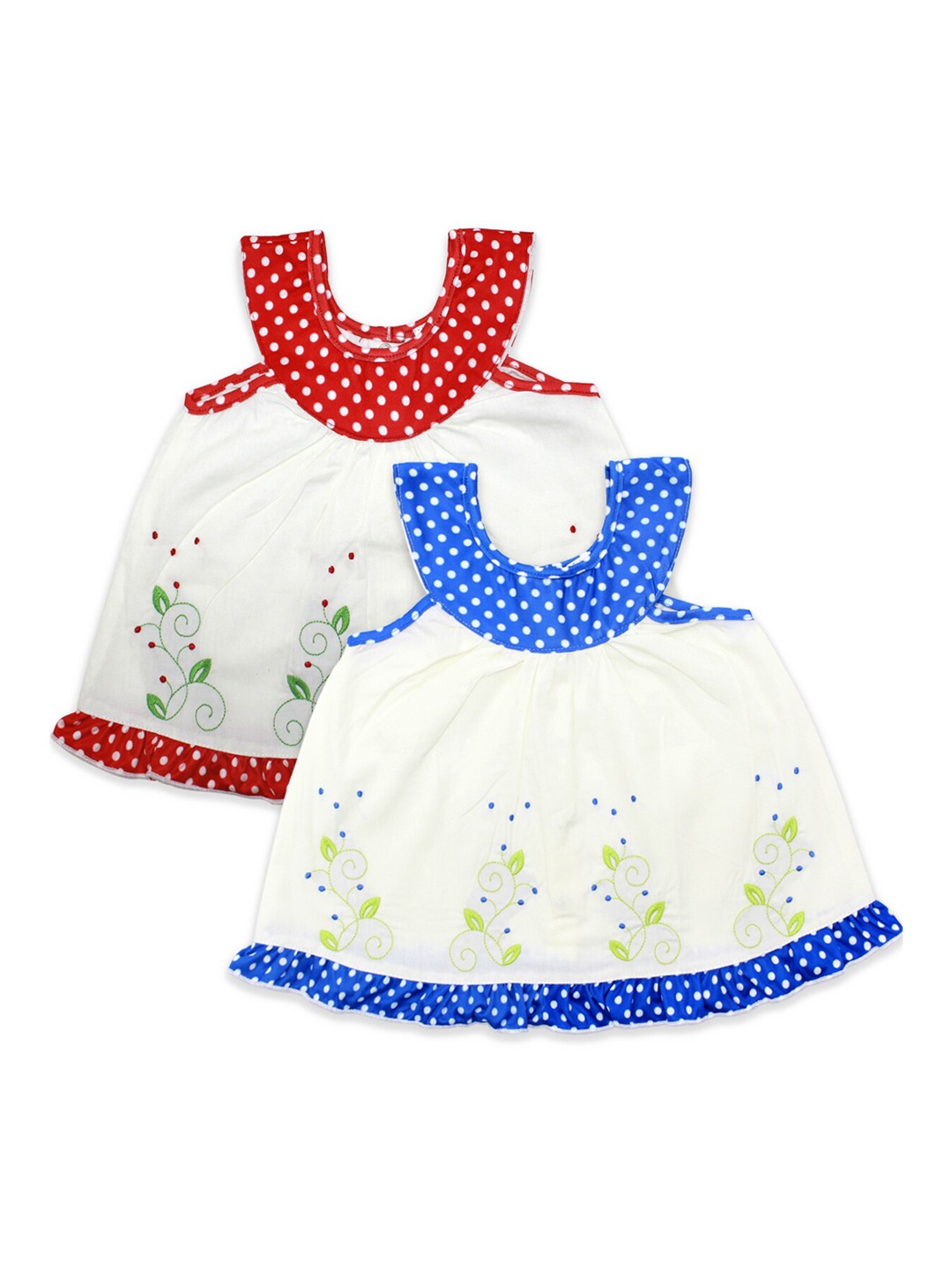 

Born Babies Girls Pack of 2 Blue & Red Floral Cotton A-Line Dress