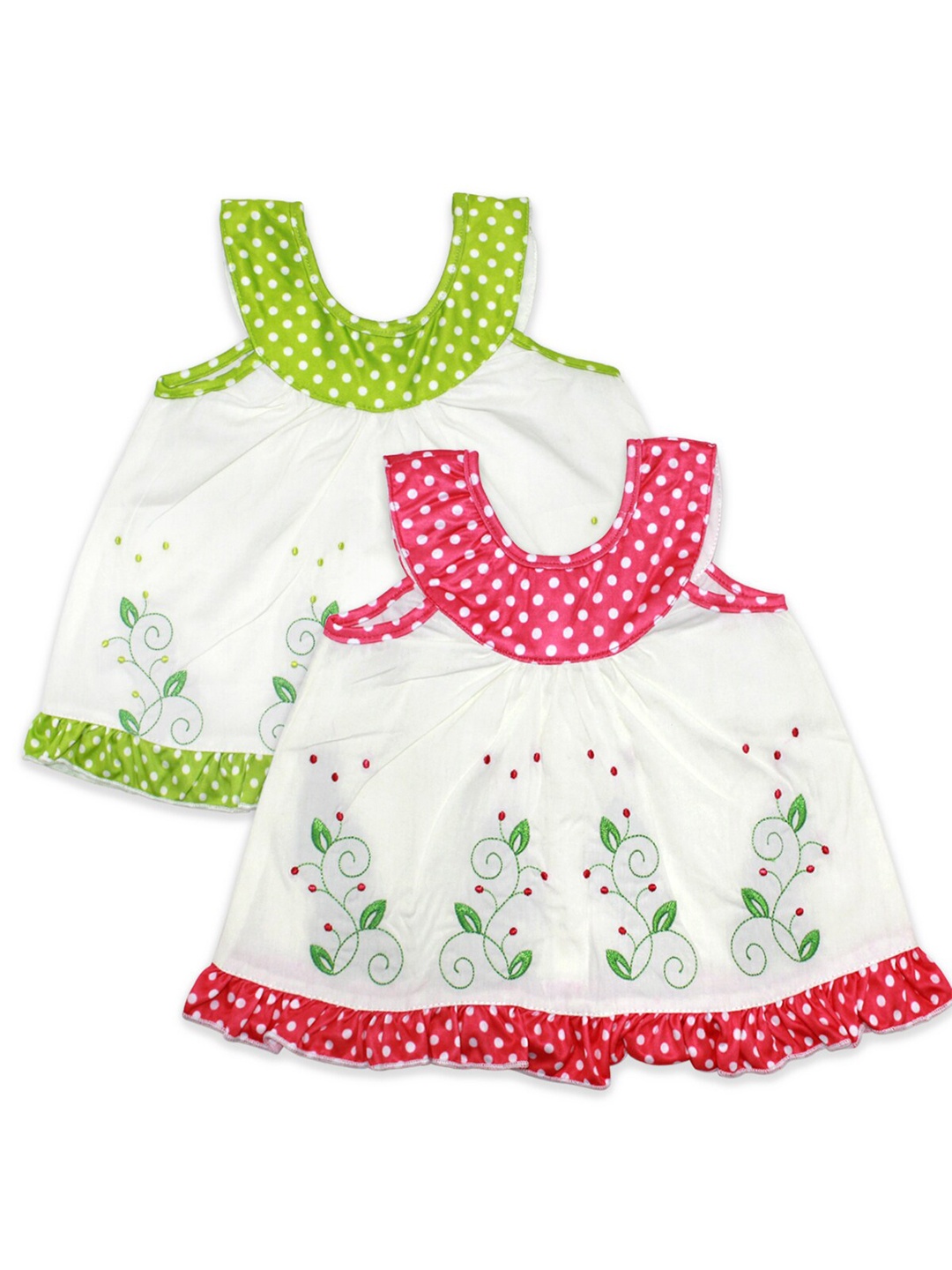

Born Babies Pack of 2 Green & Red Floral Cotton A-Line Dress