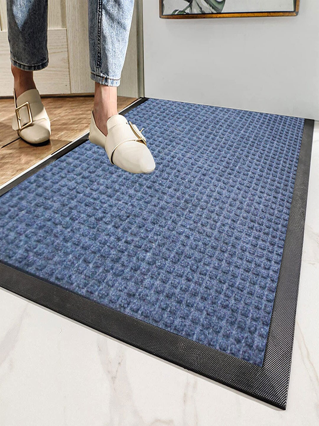 

LUXEHOME INTERNATIONAL Blue Textured Anti-Skid Rubber Doormats