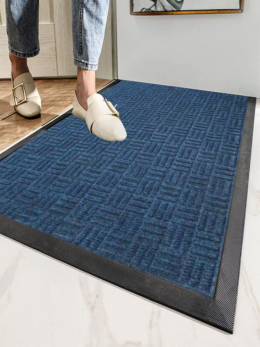 

LUXEHOME INTERNATIONAL Teal-Blue Textured Rubber Doormat