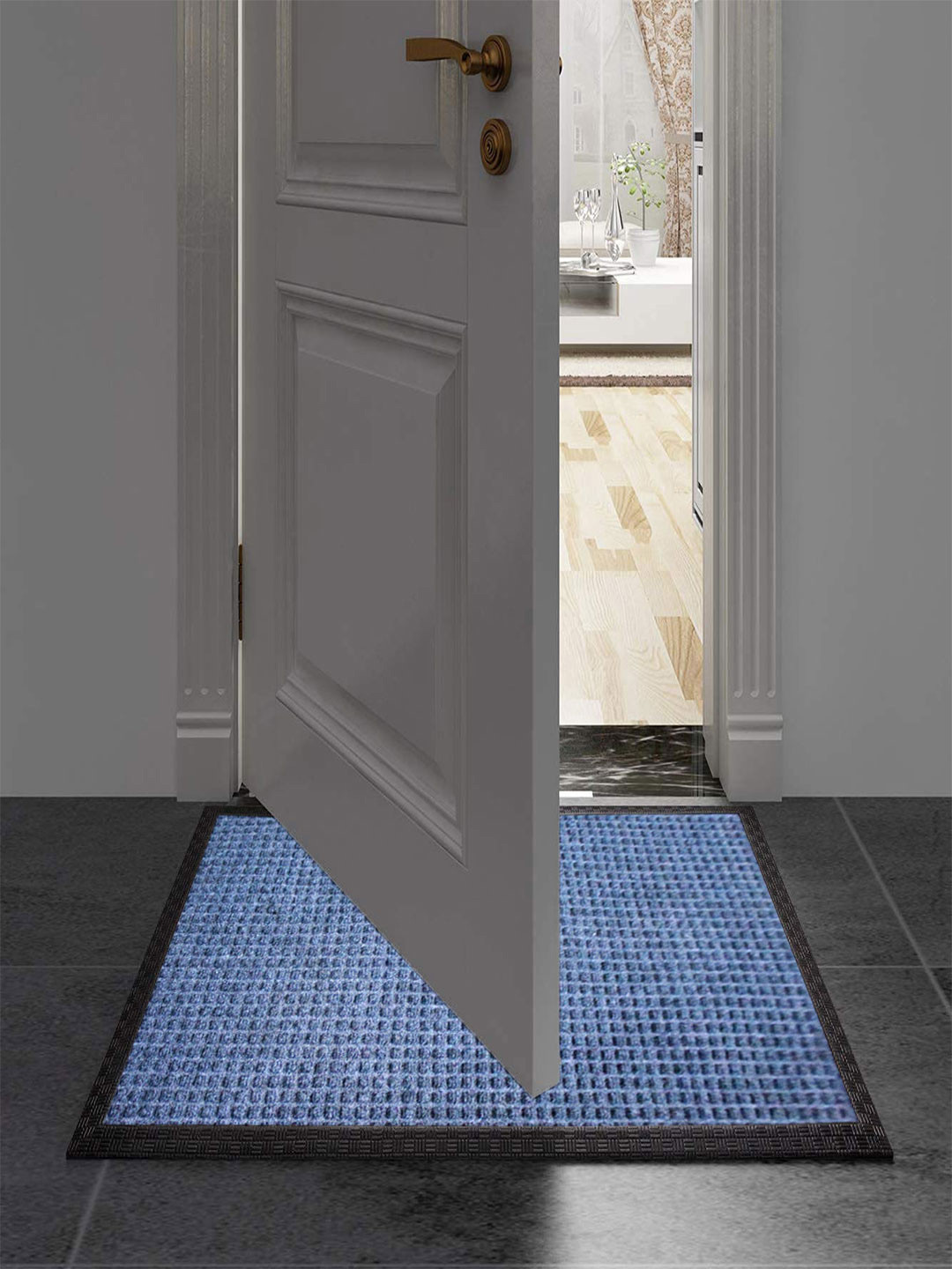 

LUXEHOME INTERNATIONAL Blue Solid Anti-Skid Doormats