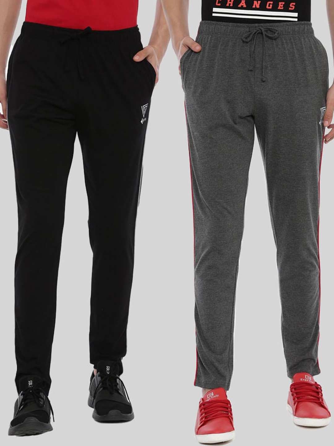 

3PIN Men Pack Of 2 Solid Slim-Fit Cotton Track Pant, Black