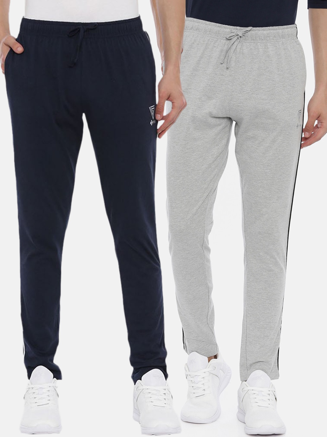 3PIN Men Pack Of 2 Solid Cotton Pants, Grey