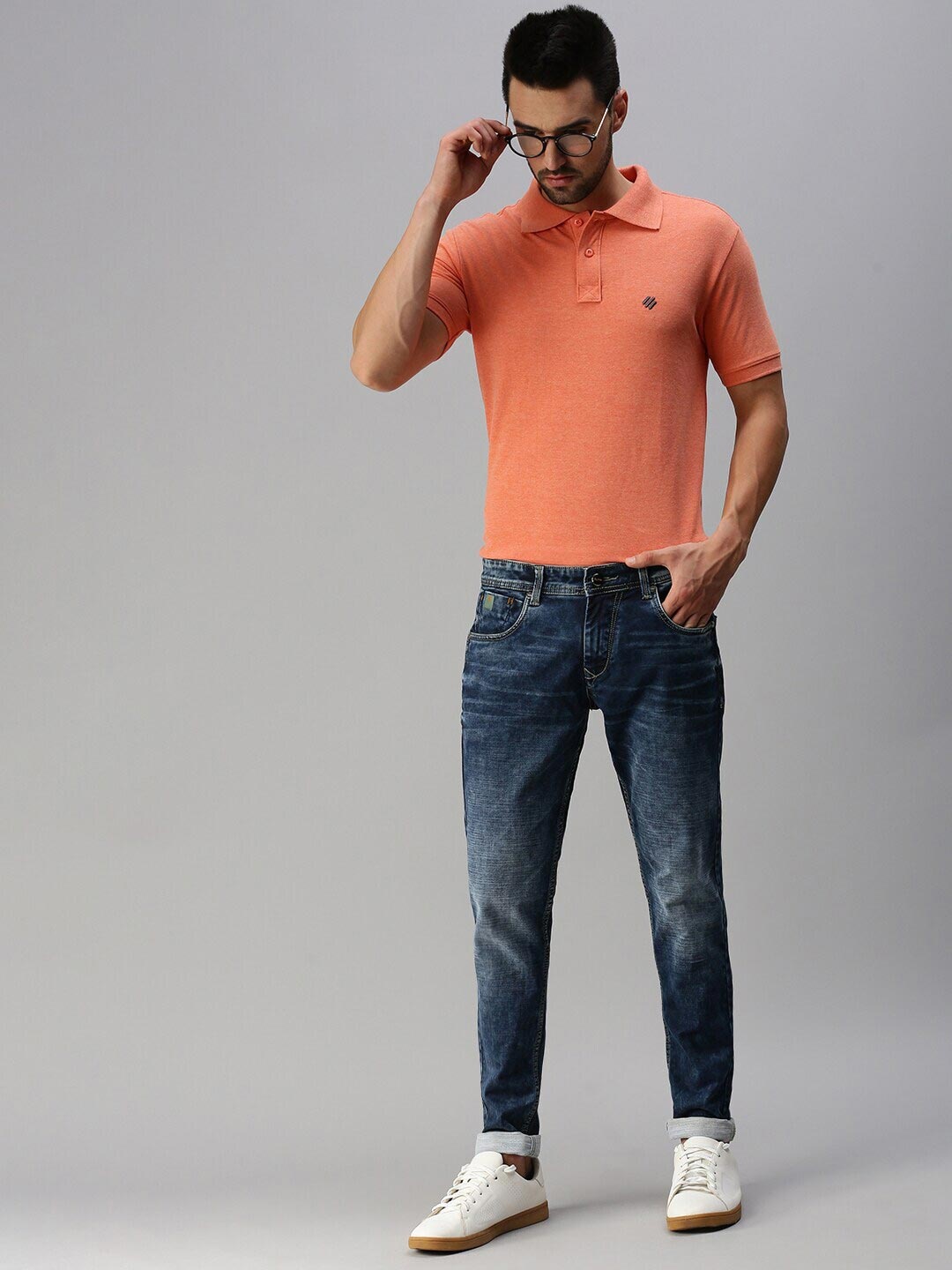 

ONN Men Orange Polo Collar T-shirt