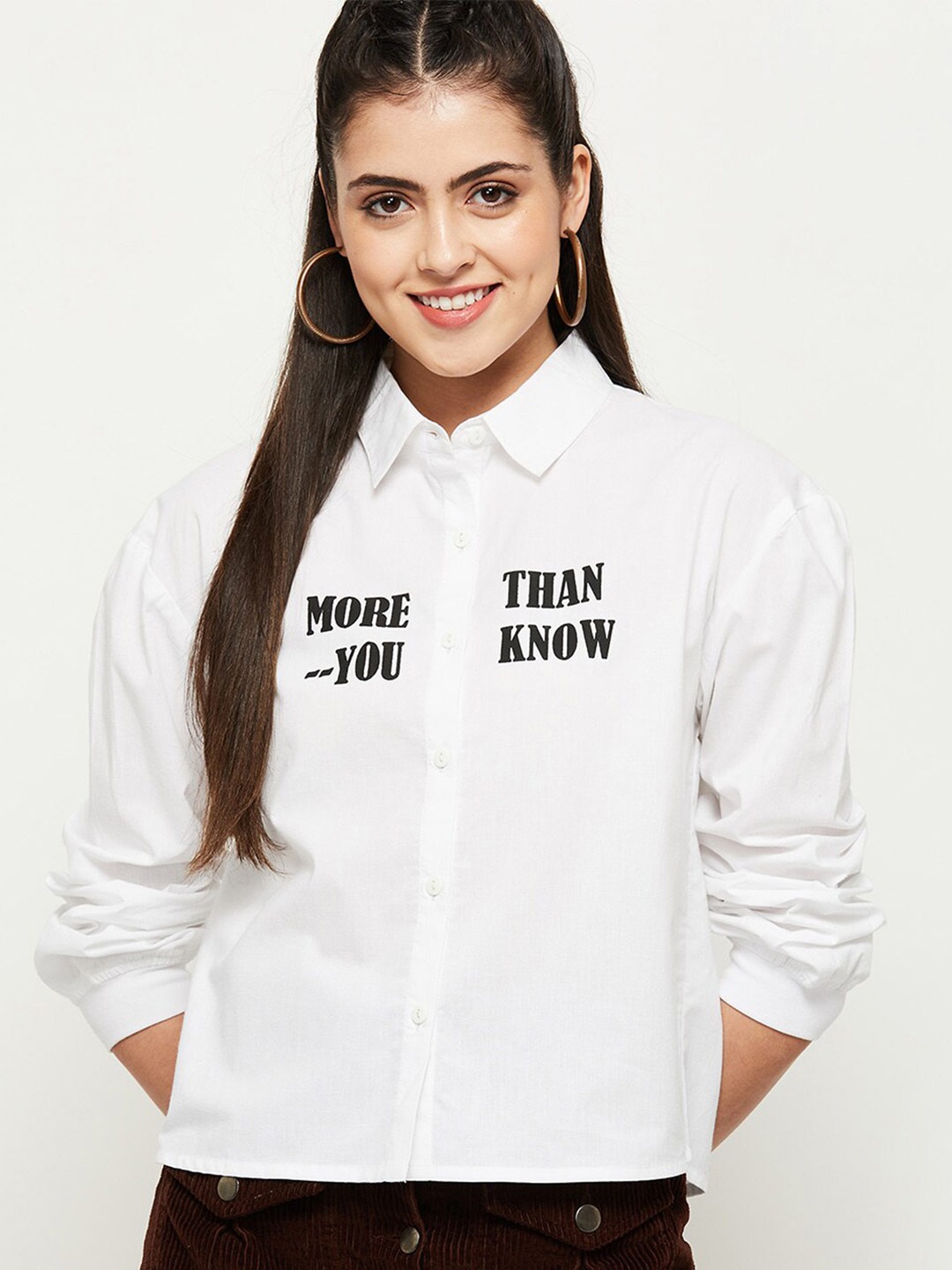 

max Women White Printed Casual Shirt