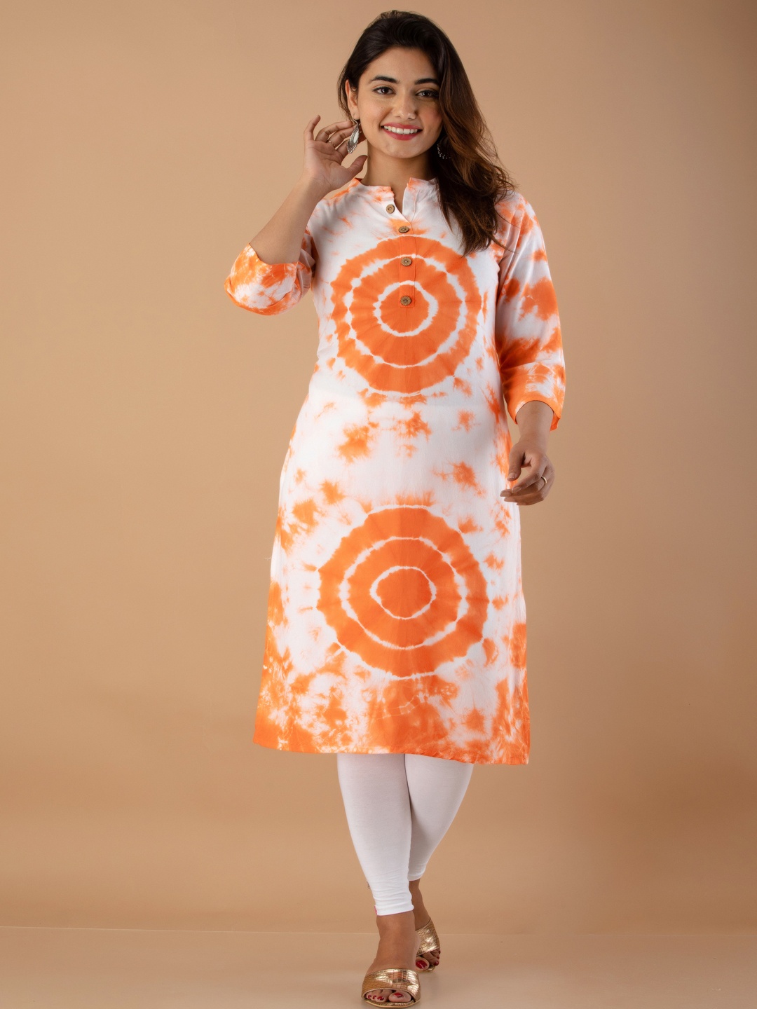 

RUHAZAT Women Orange & White Dyed Kurta