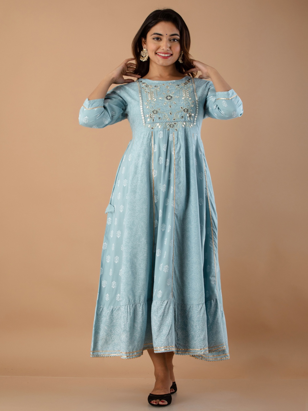 

RUHAZAT Women Sea Green Ethnic Motifs Printed Anarkali Kurta