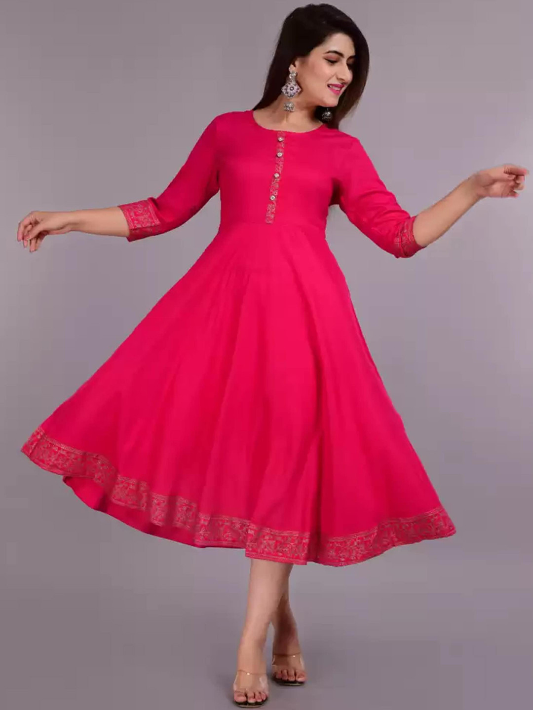 

RUHAZAT Women Pink Anarkali Kurta