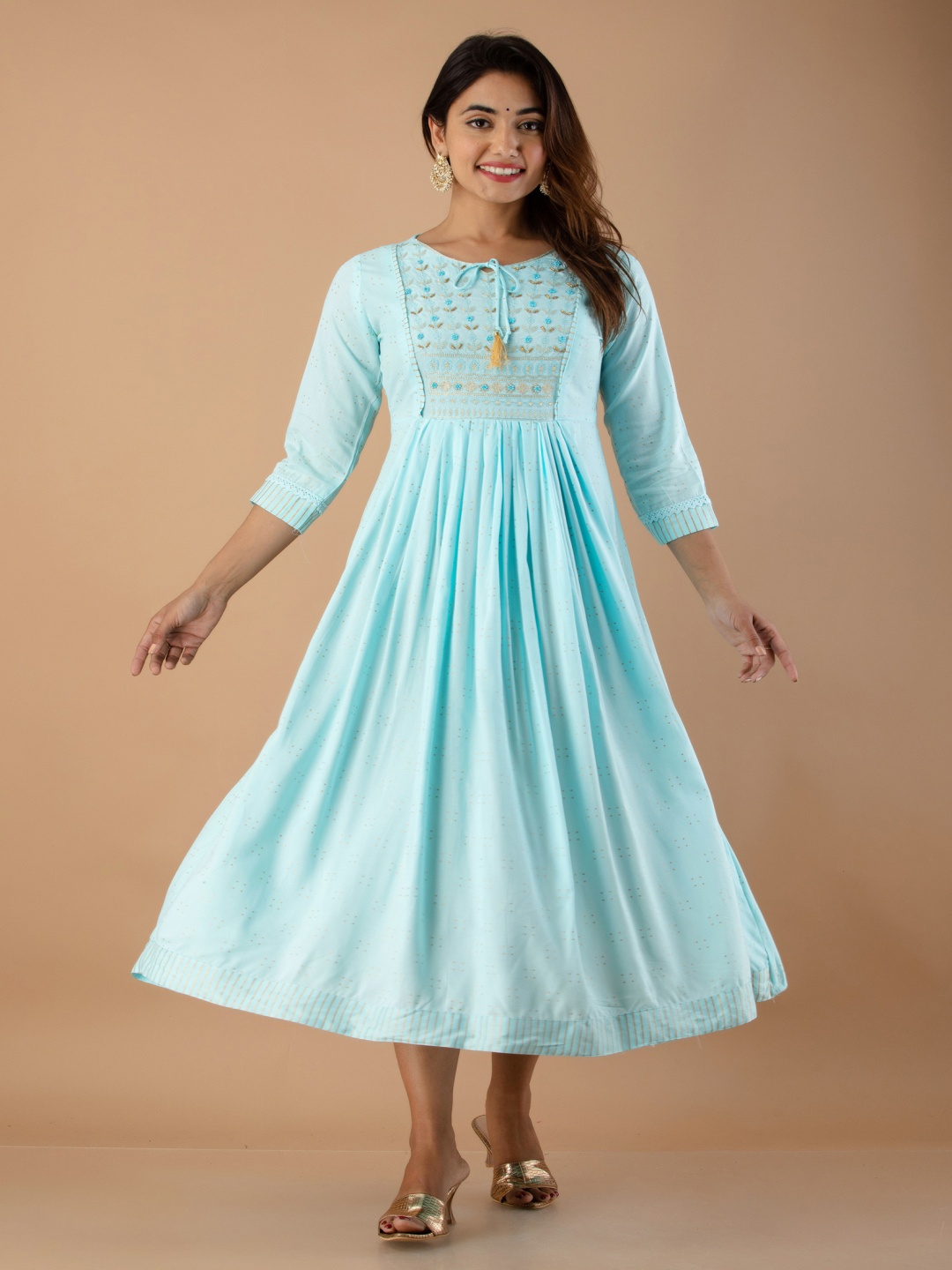

RUHAZAT Women Blue Yoke Design Thread Work Anarkali Kurta