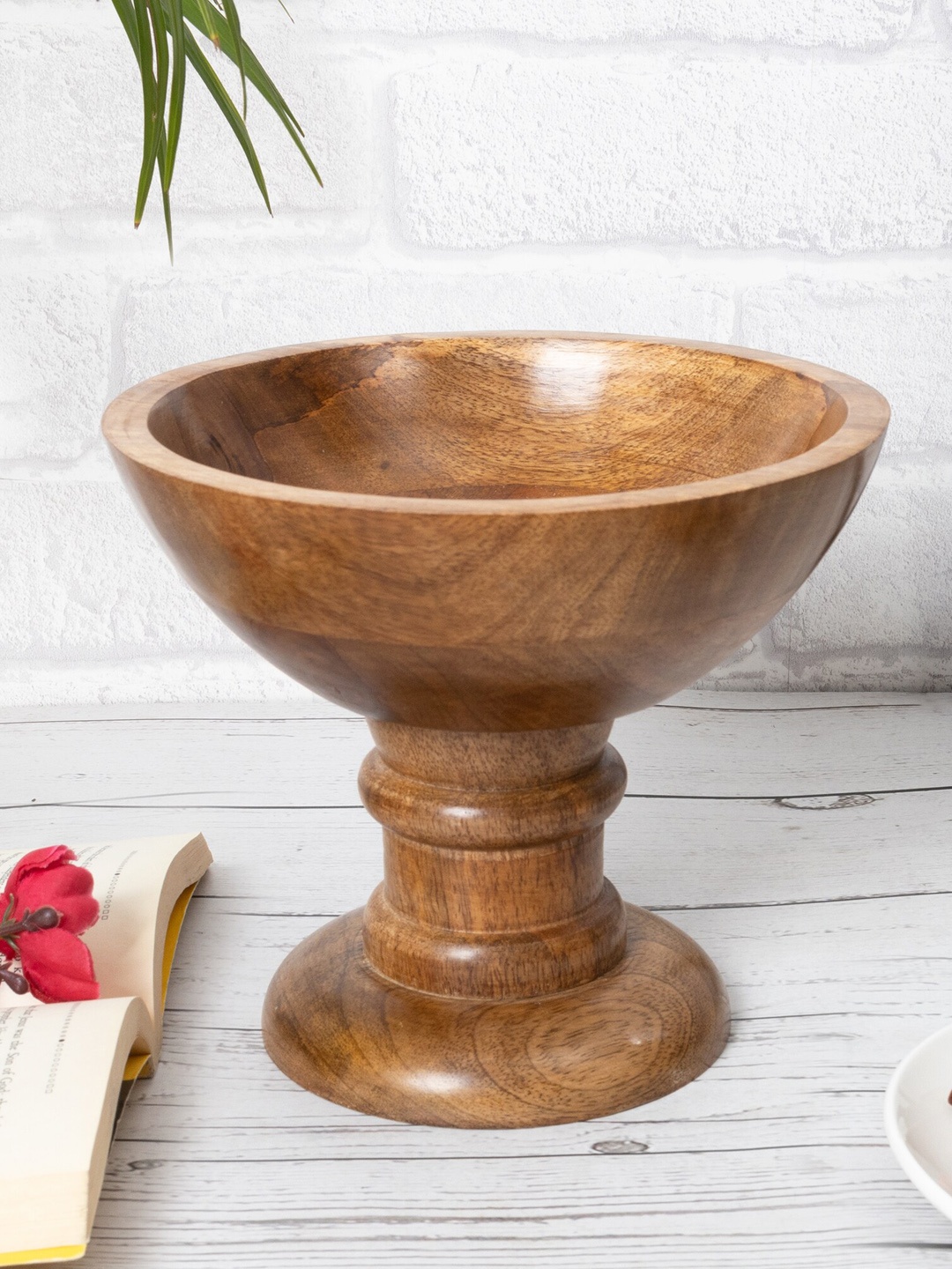 

Homesake Beige Vintage Wood Bowl with Stand