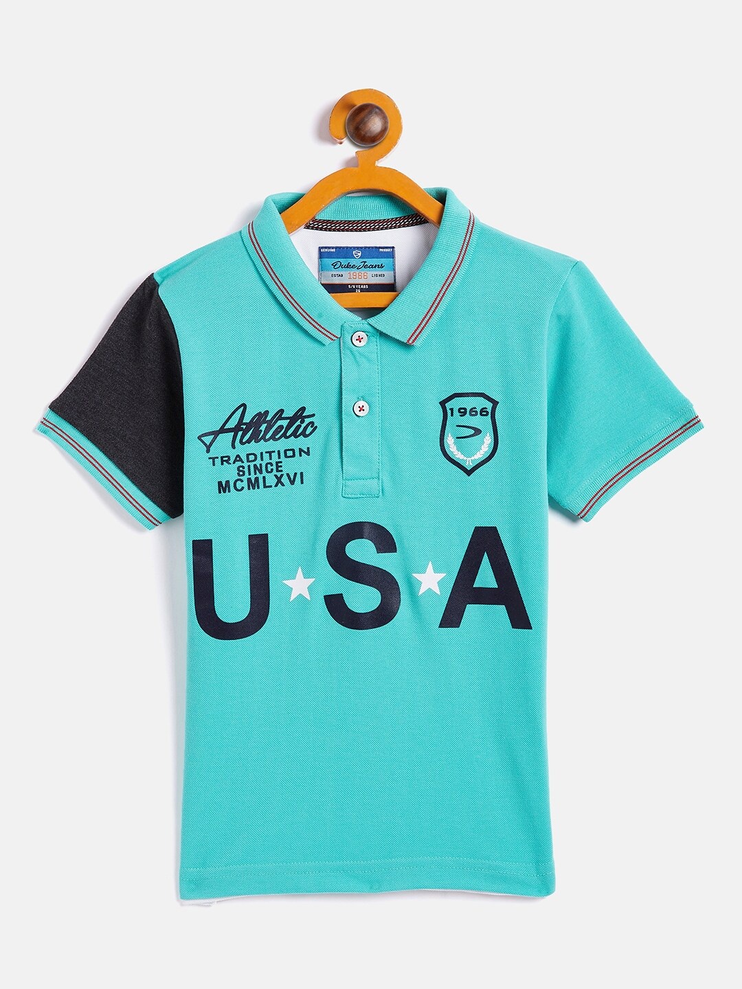 

Duke Boys Blue & Black Typography Printed Polo Collar Slim Fit T-shirt