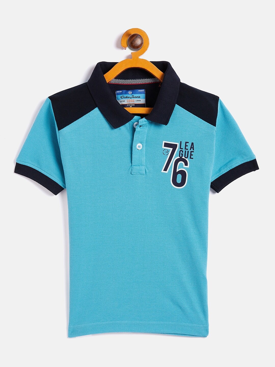 

Duke Kids-Boys Blue Typography Colourblocked Polo Collar T-shirt