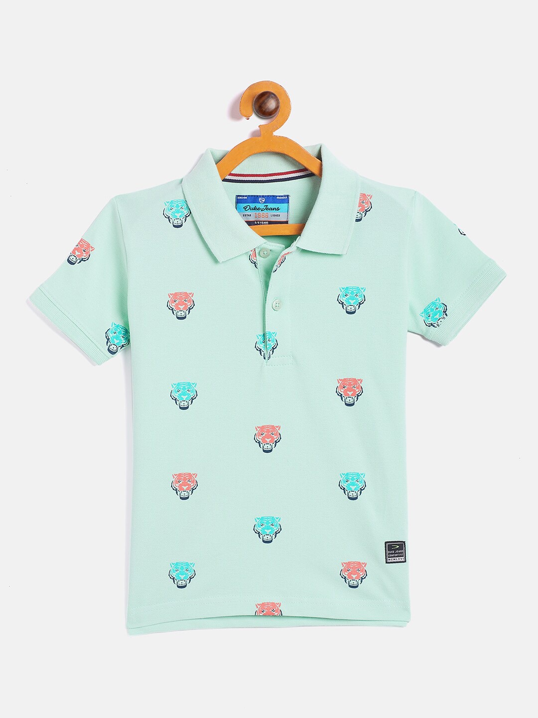 

Duke Kids-Boys Green Polo Collar Printed Slim Fit T-shirt
