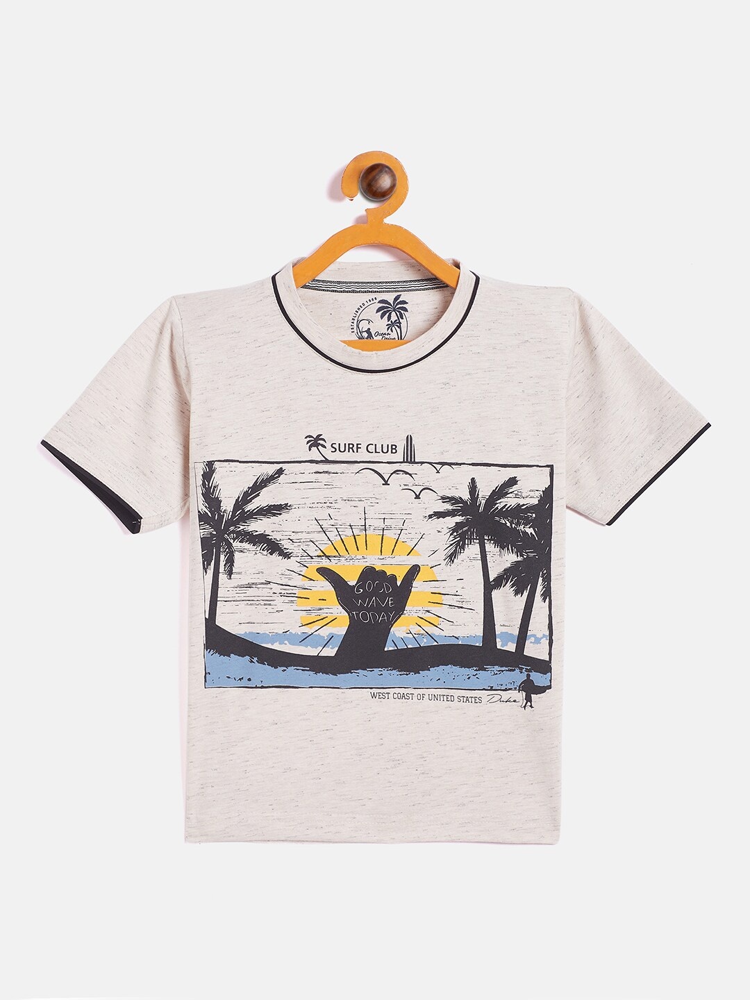 

Duke Boys Cream-Coloured Printed Tropical Cotton T-shirt