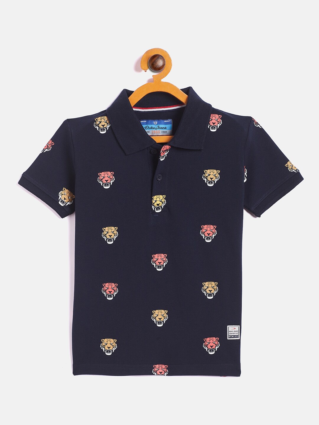 

Duke Boys Navy Blue Printed Polo Collar Slim Fit T-shirt