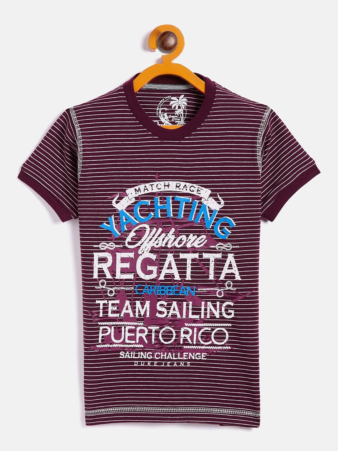 

Duke Boys Maroon Striped Typography printed T-shirt