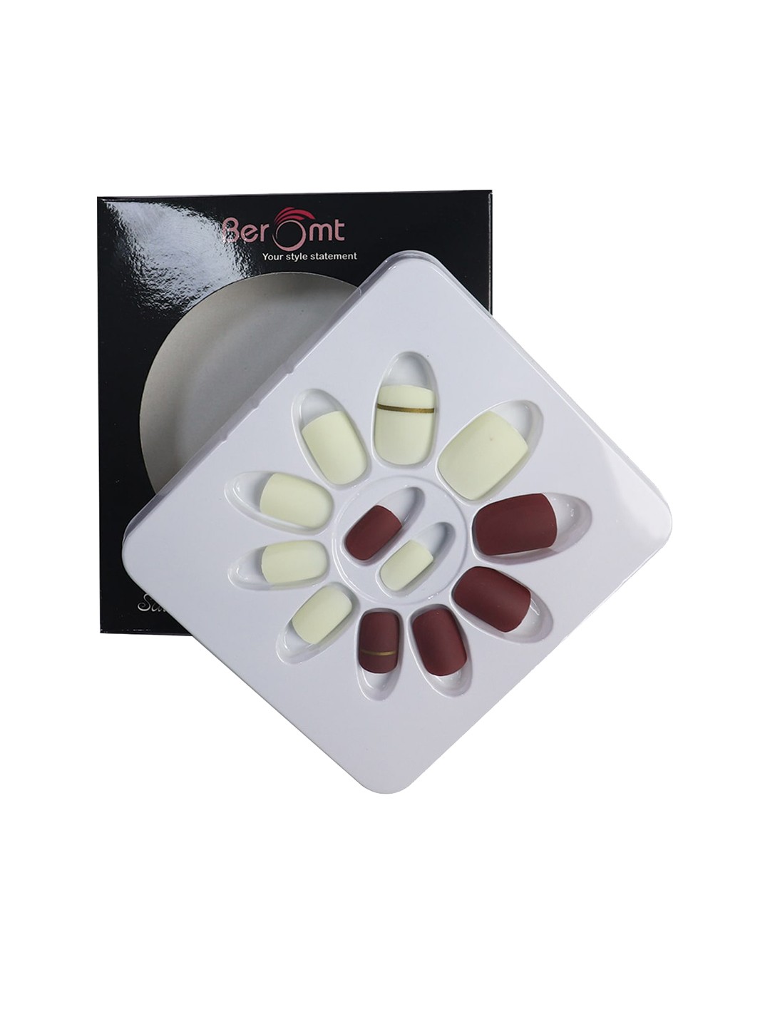 

BEROMT 12 Pcs Long-Lasting Casual Salon Finish Press On Nails - Shade 758, Brown