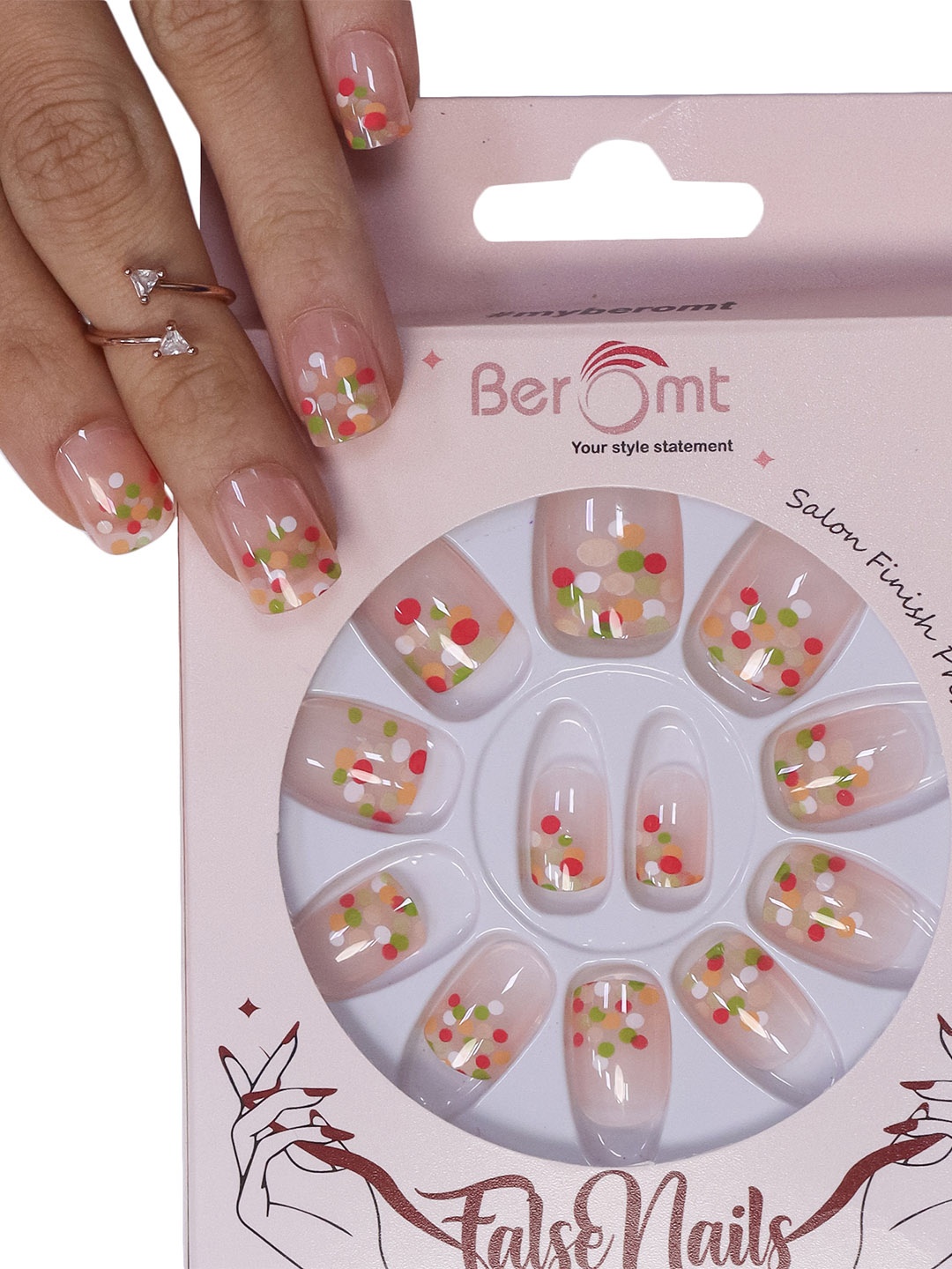 

BEROMT 12 Pcs Long-Lasting Casual Salon Finish Press On Nails - Shade 521, Pink