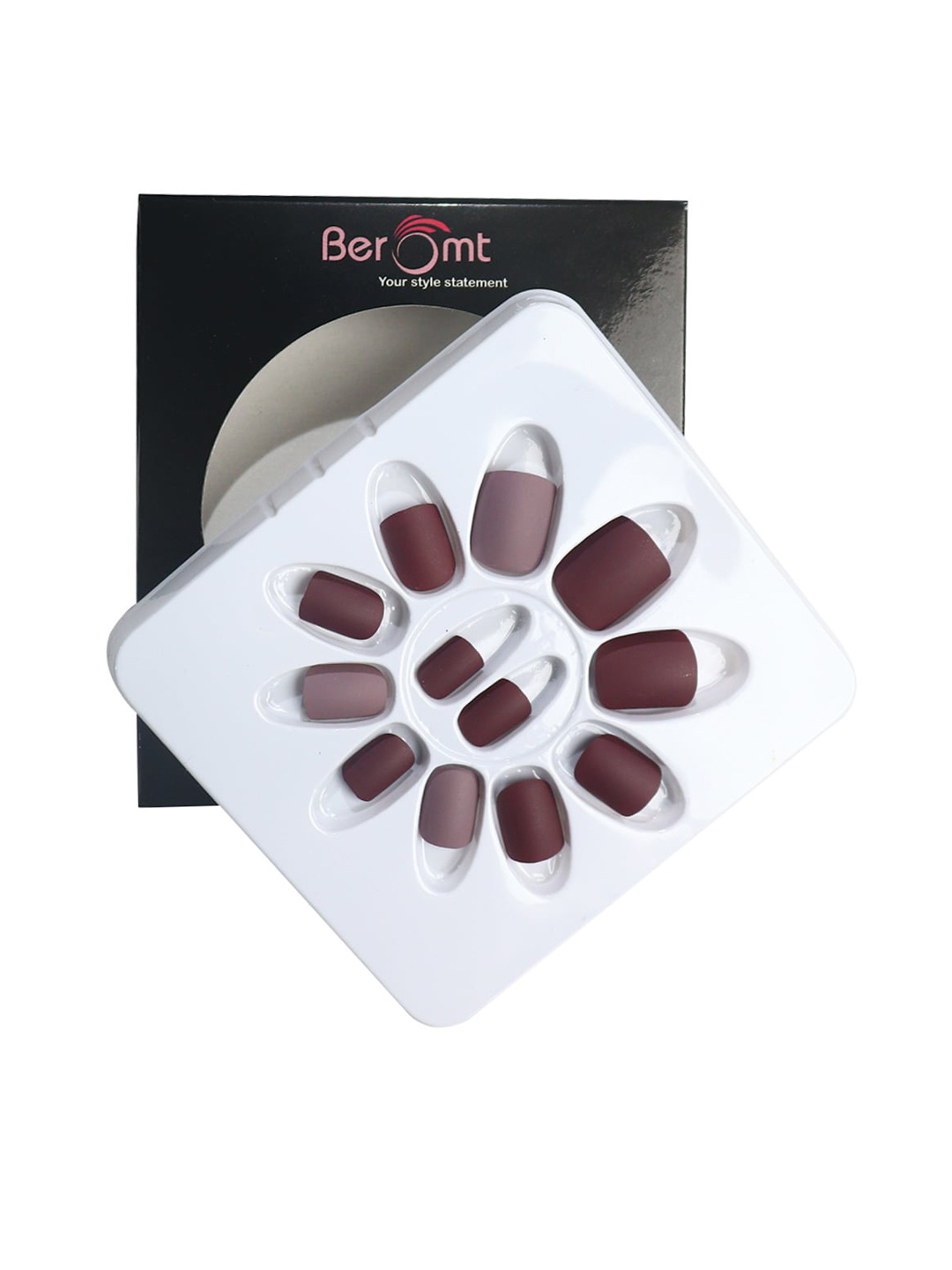 

BEROMT 12 Pcs Long-Lasting Reusable Lightweight Salon Finish Press on Nail Tips - 775, Coffee brown