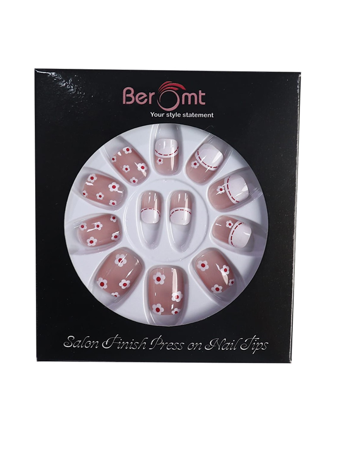 

BEROMT 12 Pcs Long-Lasting Reusable Lightweight Salon Finish Press on Nail Tips - 761, Nude
