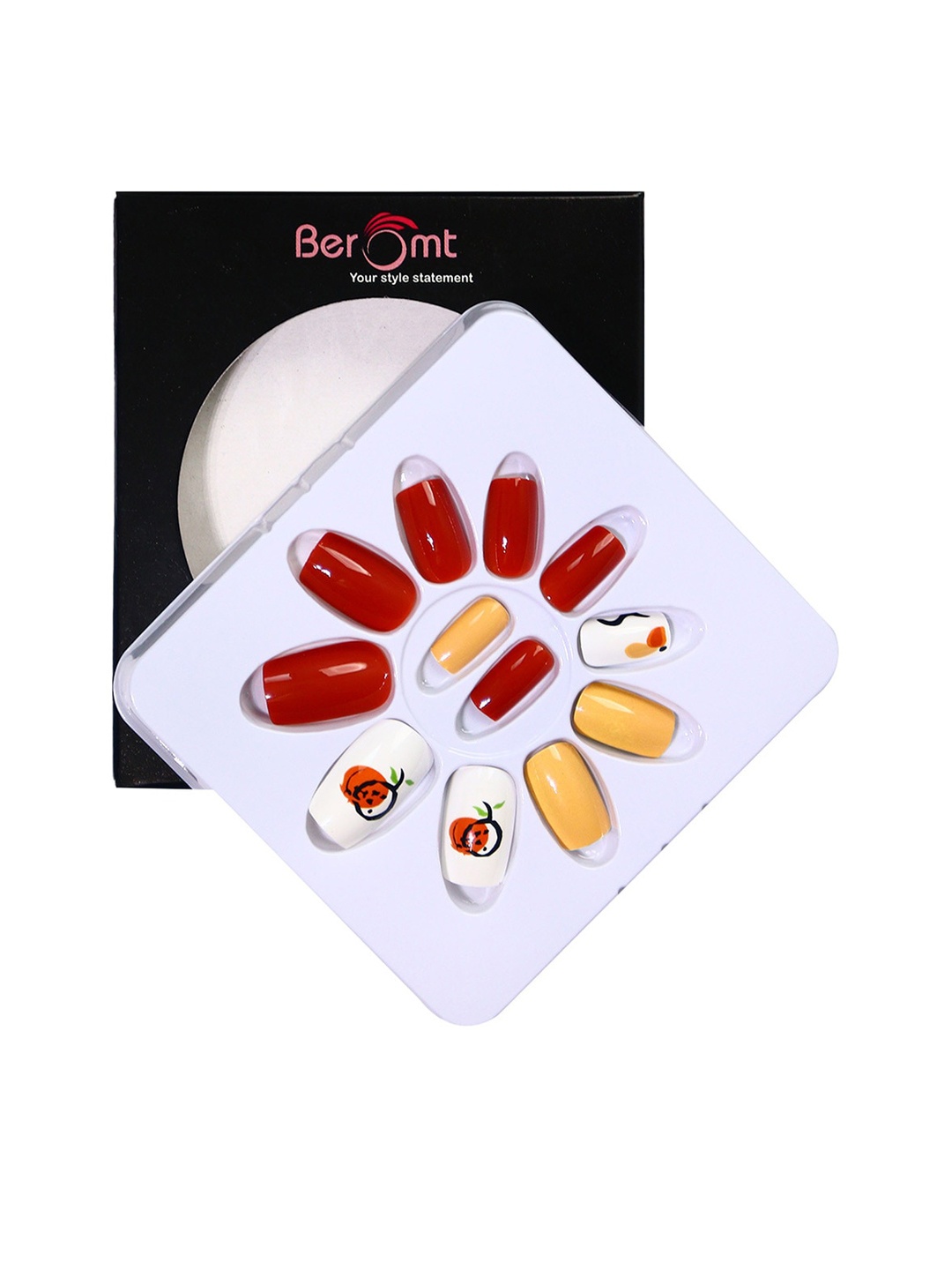 

BEROMT 12 Pcs Long-Lasting Reusable Lightweight Salon Finish Press on Nail Tips - 660, Red