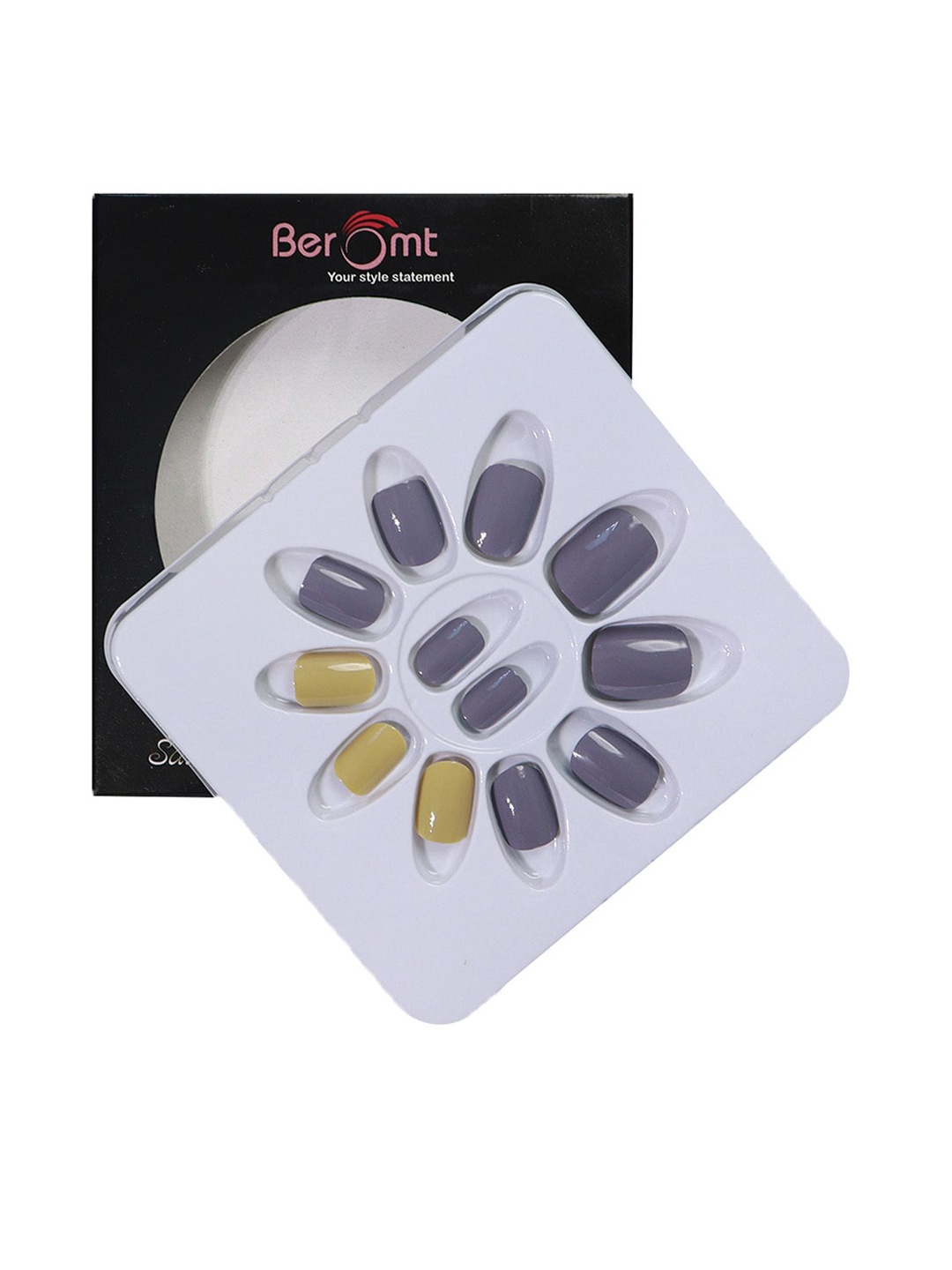 

BEROMT 12 Pcs Long-Lasting Casual Salon Finish Press On Nails - Shade 600, Grey