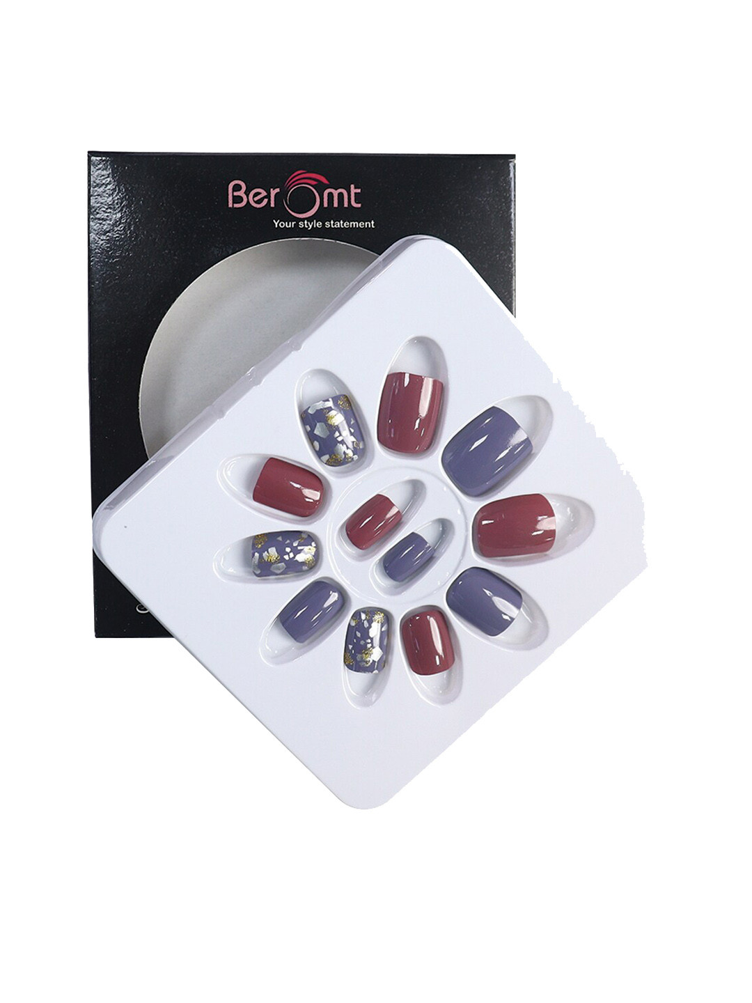 

BEROMT 12 Pcs Long-Lasting Reusable Lightweight Salon Finish Press on Nail Tips - 744, Blue