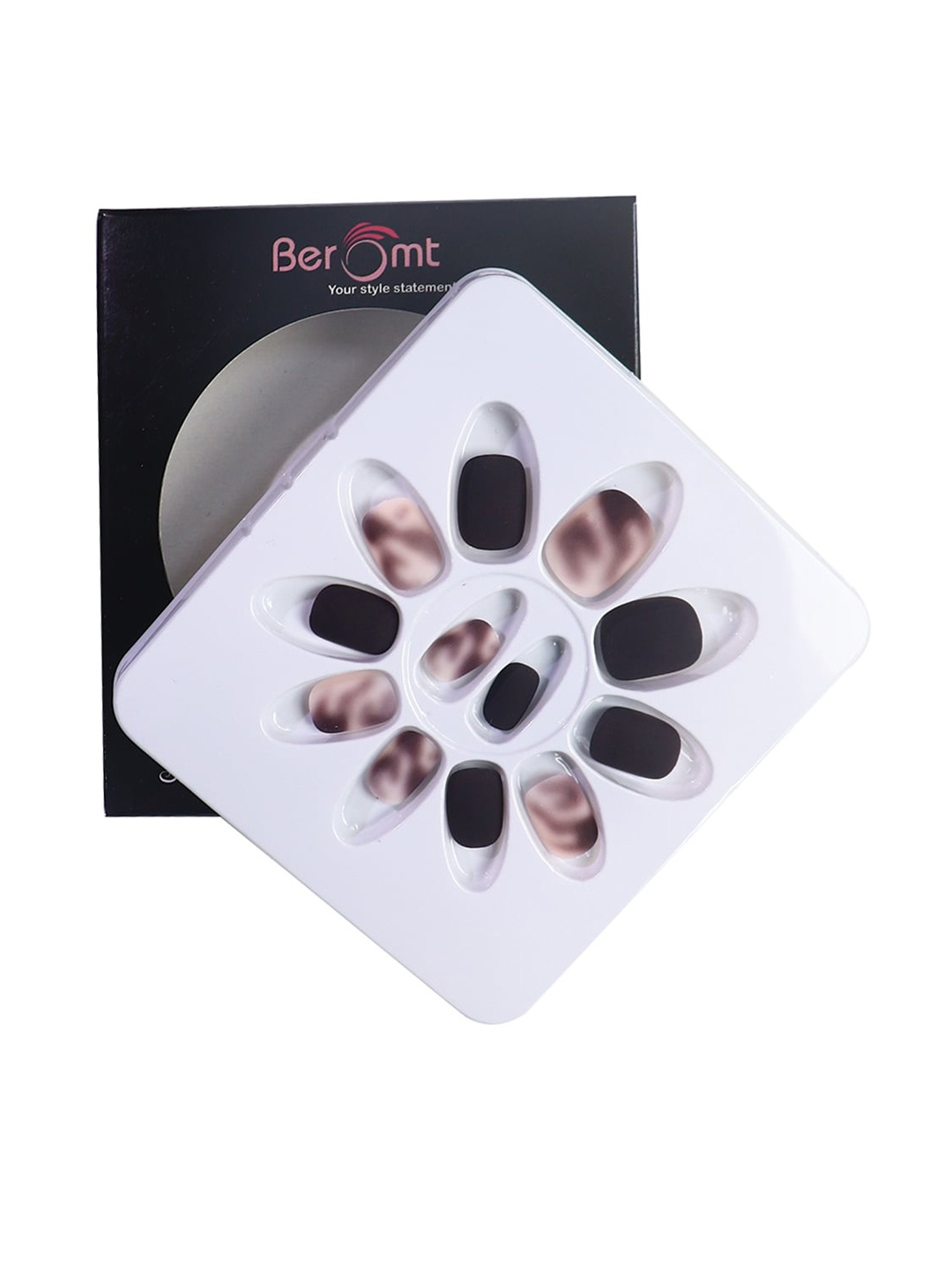 

BEROMT 12 Pcs Long-Lasting Casual Salon Finish Press On Nails - Shade 772, Brown