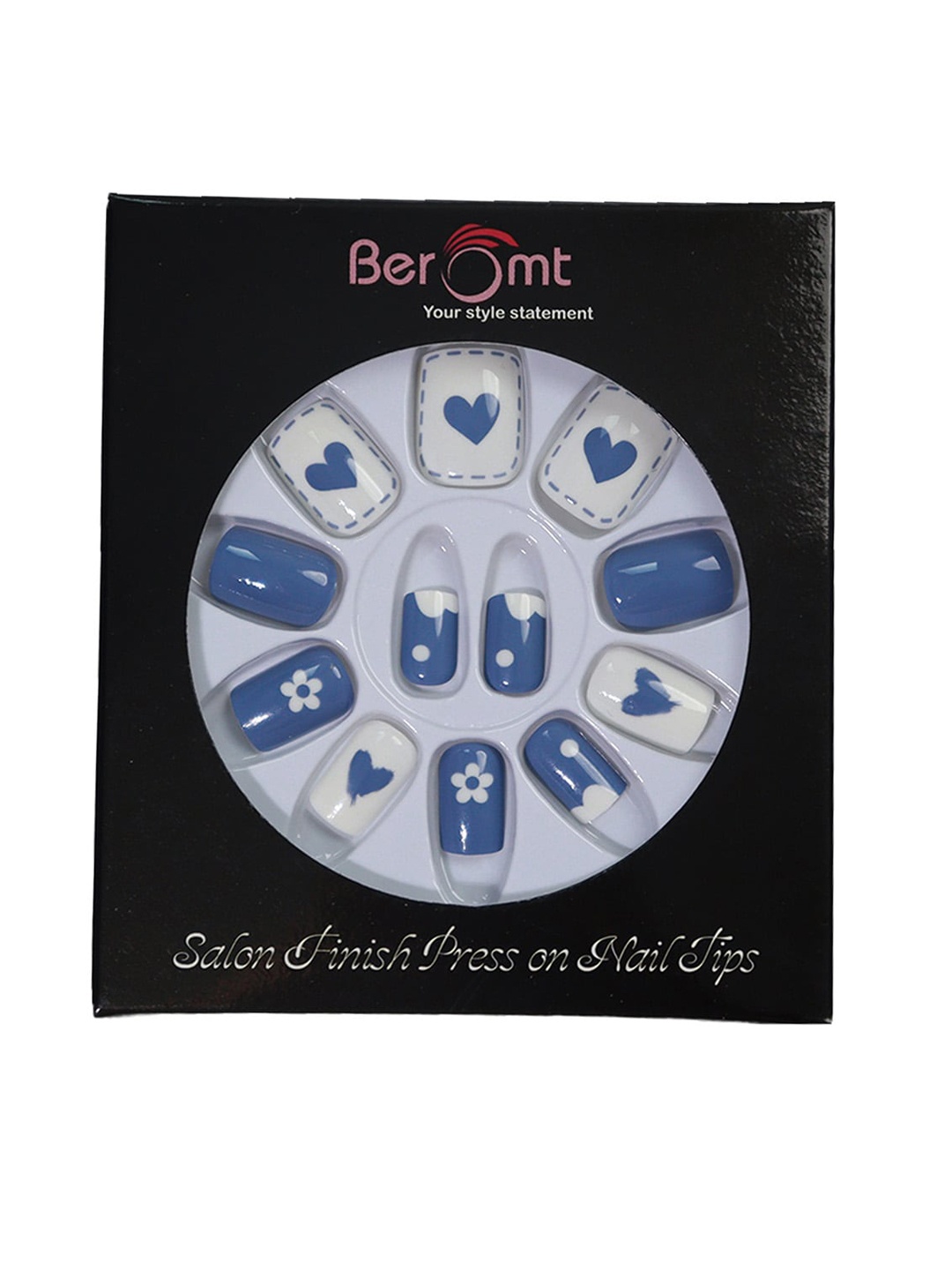 

BEROMT 12 Pcs Long-Lasting Casual Salon Finish Press On Nails - Shade 731, Blue