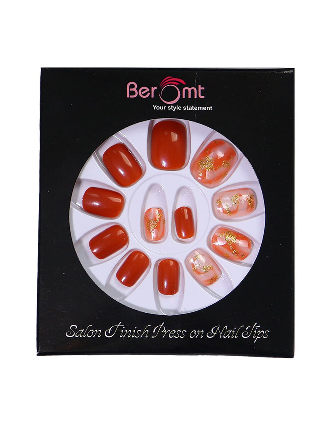 

BEROMT 12 Pcs Long-Lasting Reusable Lightweight Salon Finish Press on Nail Tips - 682, Red