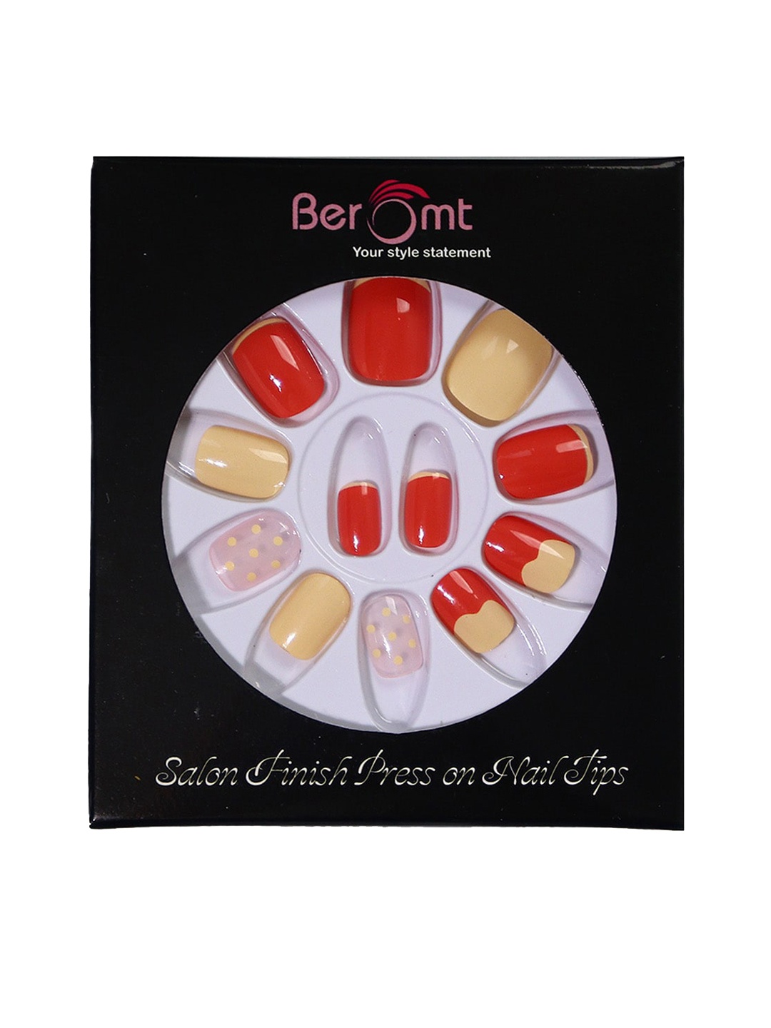 

BEROMT 12 Pcs Long-Lasting Casual Salon Finish Press On Nails - Shade 715, Red
