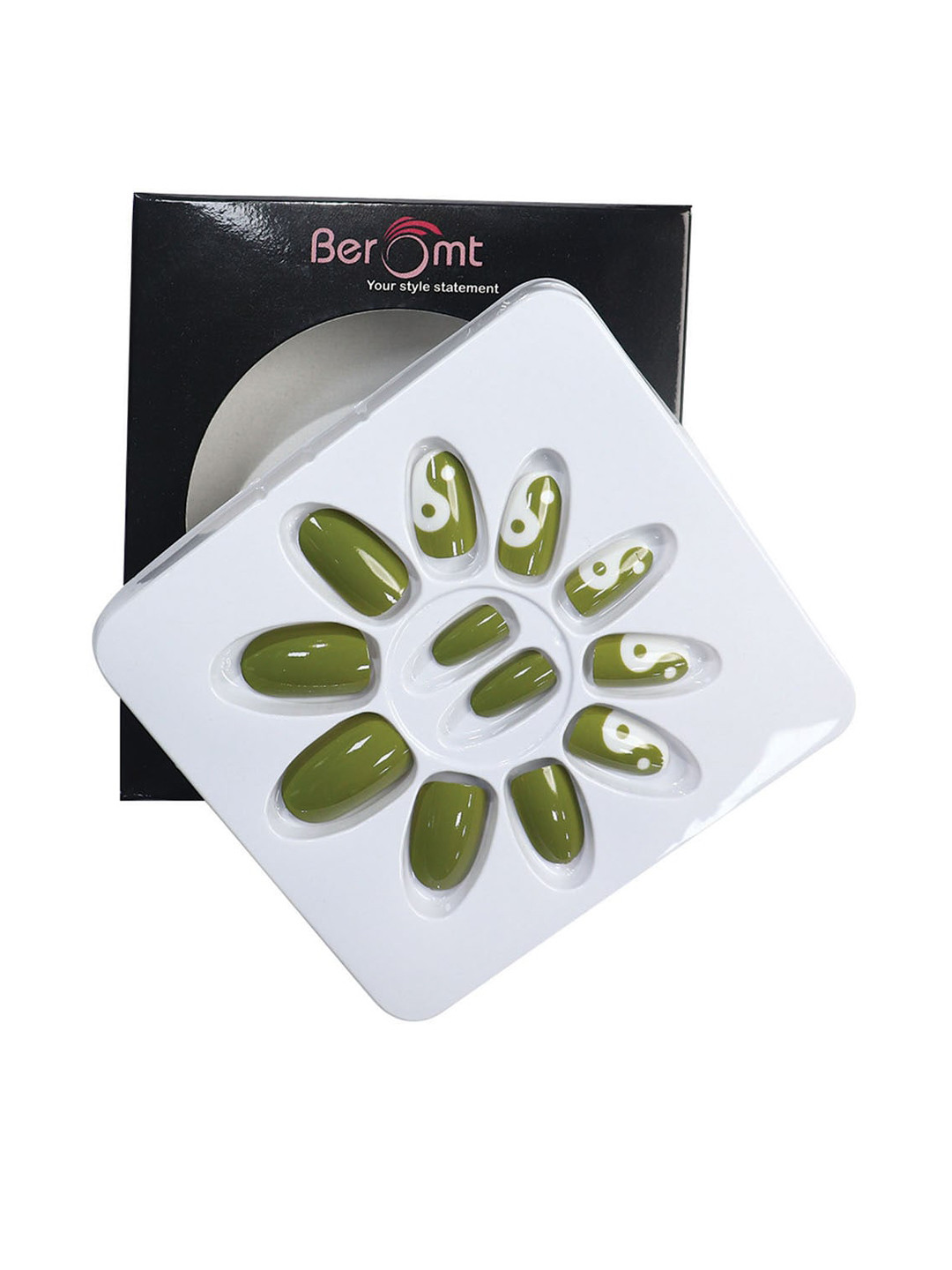 

BEROMT 12 Pcs Long-Lasting Reusable Lightweight Salon Finish Press On Nail Tips - 736, Green