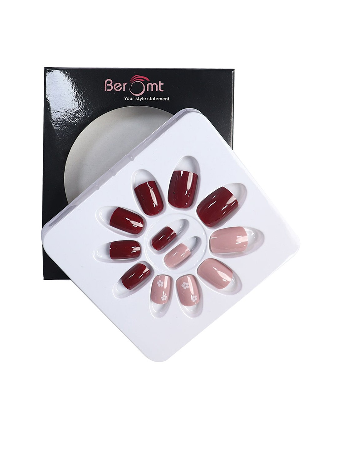 

BEROMT 12 Pcs Long-Lasting Casual Salon Finish Press On Nails - Shade 763, Maroon