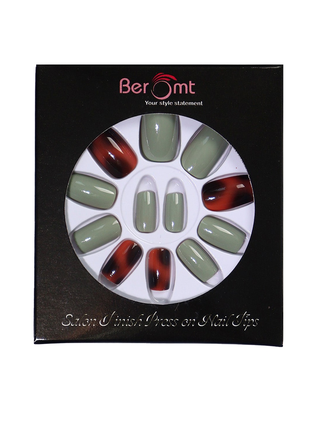 

BEROMT 12 Pcs Long-Lasting Reusable Lightweight Salon Finish Press On Nail Tips - 710, Sea green