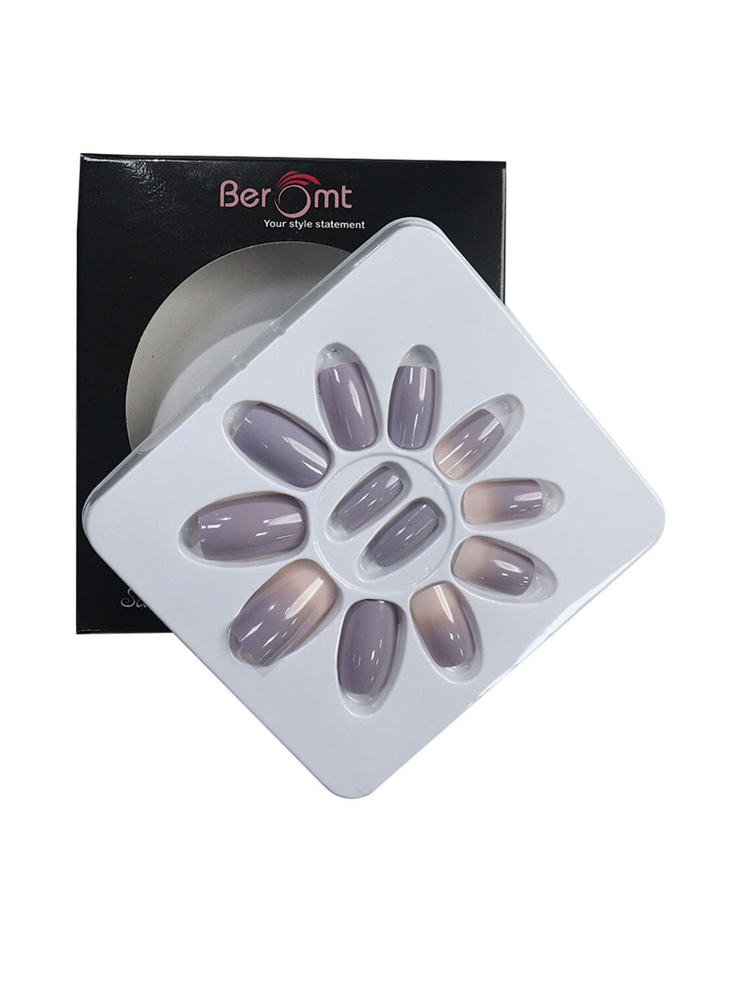 

BEROMT 12 Pcs Long-Lasting Reusable Lightweight Salon Finish Press On Nail Tips - 735, Grey