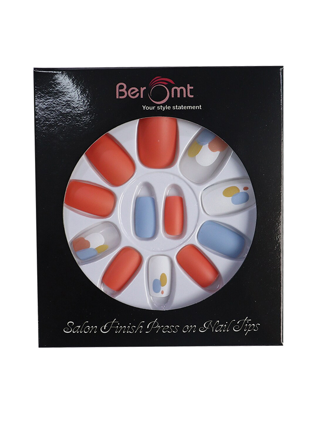 

BEROMT 12 Pcs Long-Lasting Casual Salon Finish Press On Nails - Shade 759, Orange