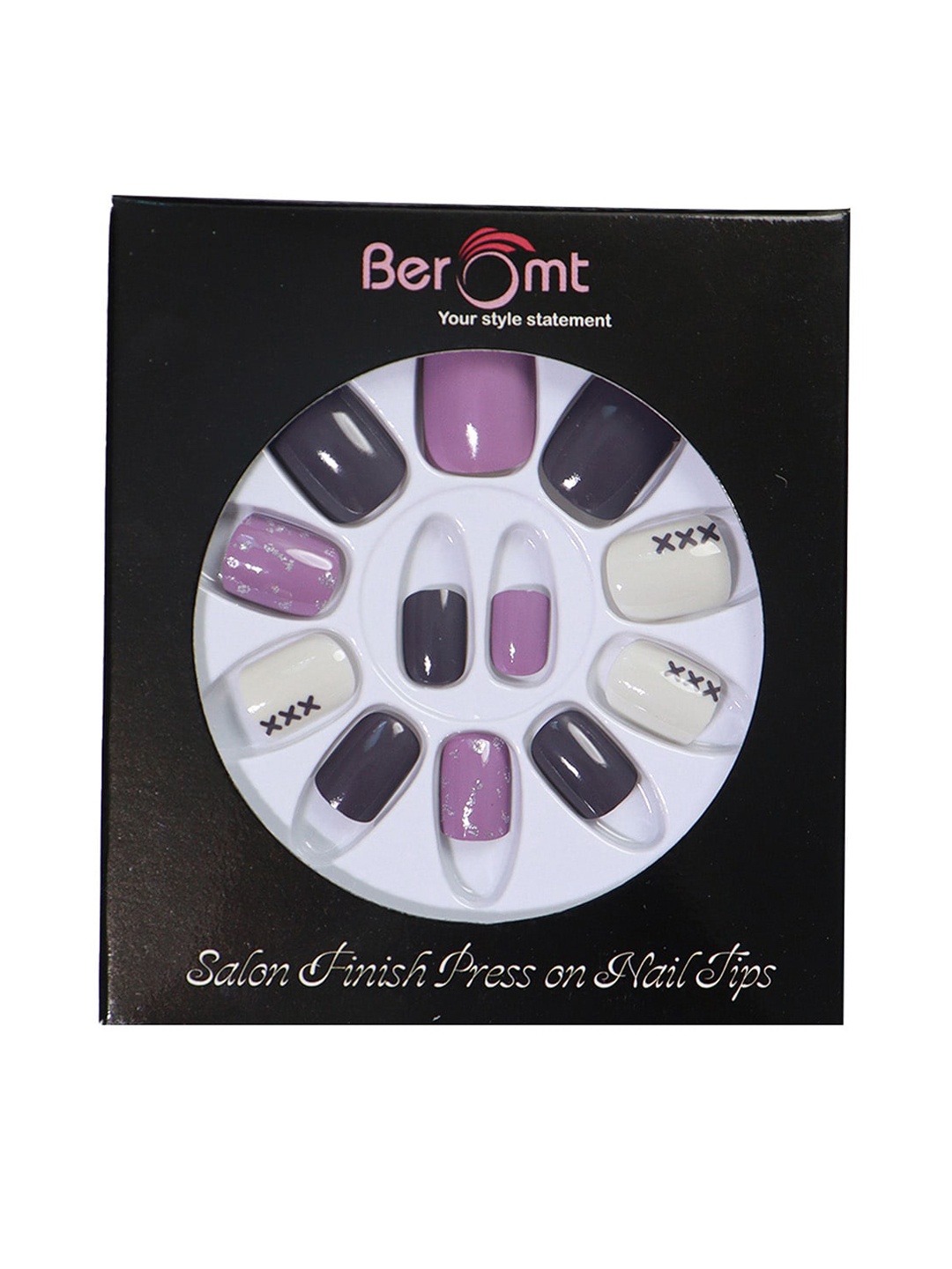 

BEROMT 12 Pcs Long-Lasting Reusable Lightweight Salon Finish Press On Nail Tips - 609, Purple