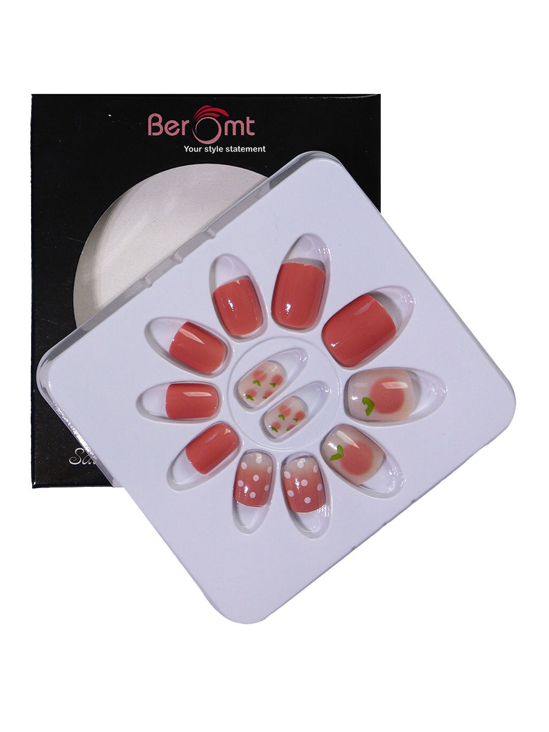 

BEROMT 12 Pcs Long-Lasting Casual Salon Finish Press On Nails - Shade 705, Peach