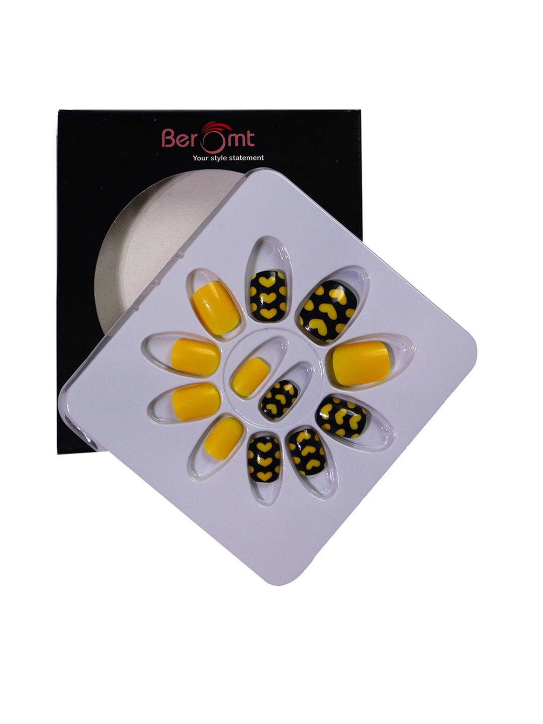 

BEROMT 12 Pcs Long-Lasting Reusable Lightweight Salon Finish Press On Nail Tips - 638, Yellow