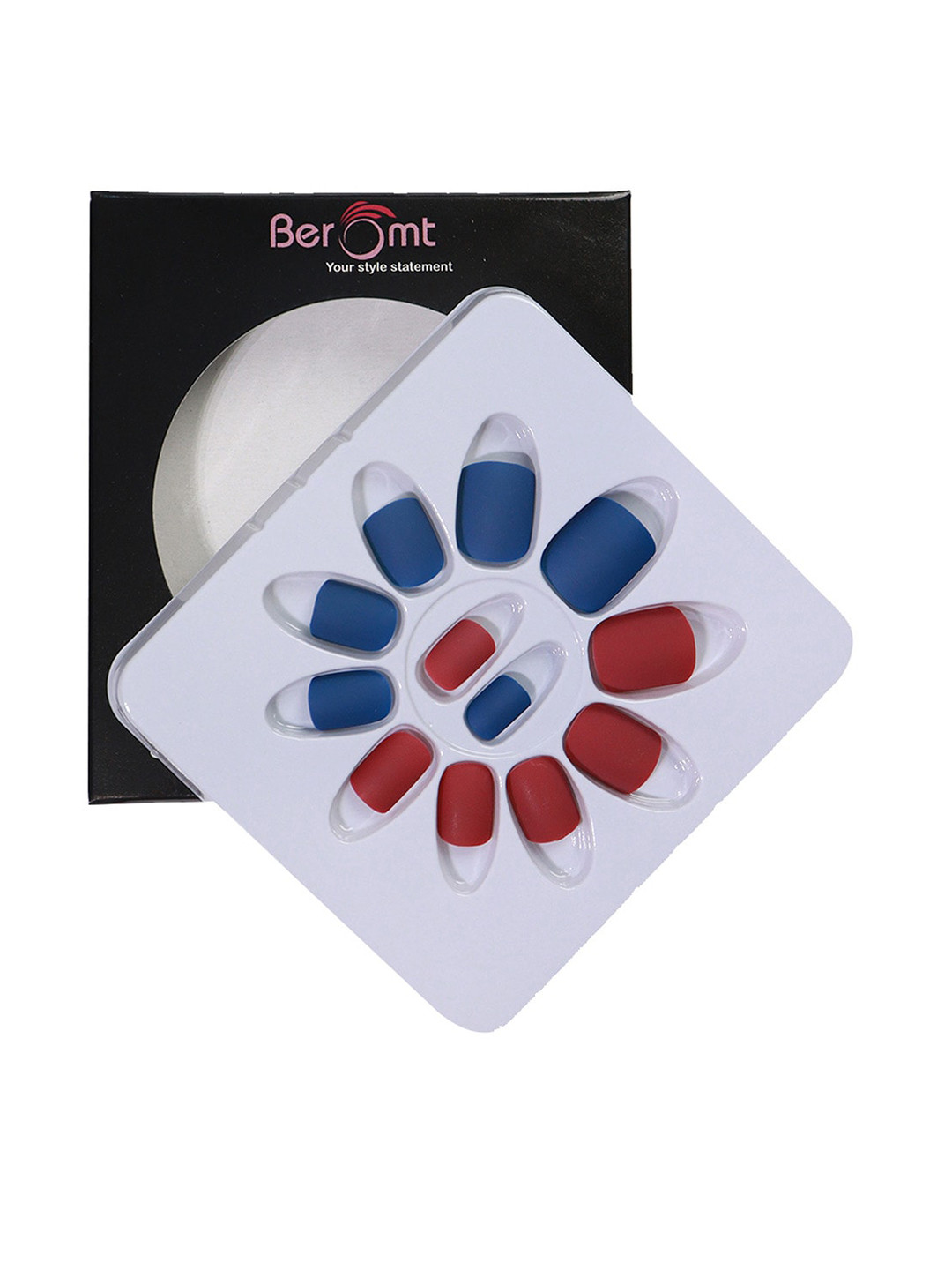

BEROMT 12 Pcs Long-Lasting Casual Salon Finish Press On Nails - Shade 623, Blue