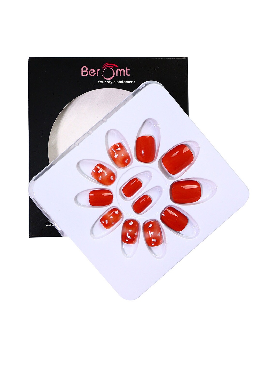 

BEROMT 12 Pcs Long-Lasting Casual Salon Finish Press On Nails - Shade 644, Red