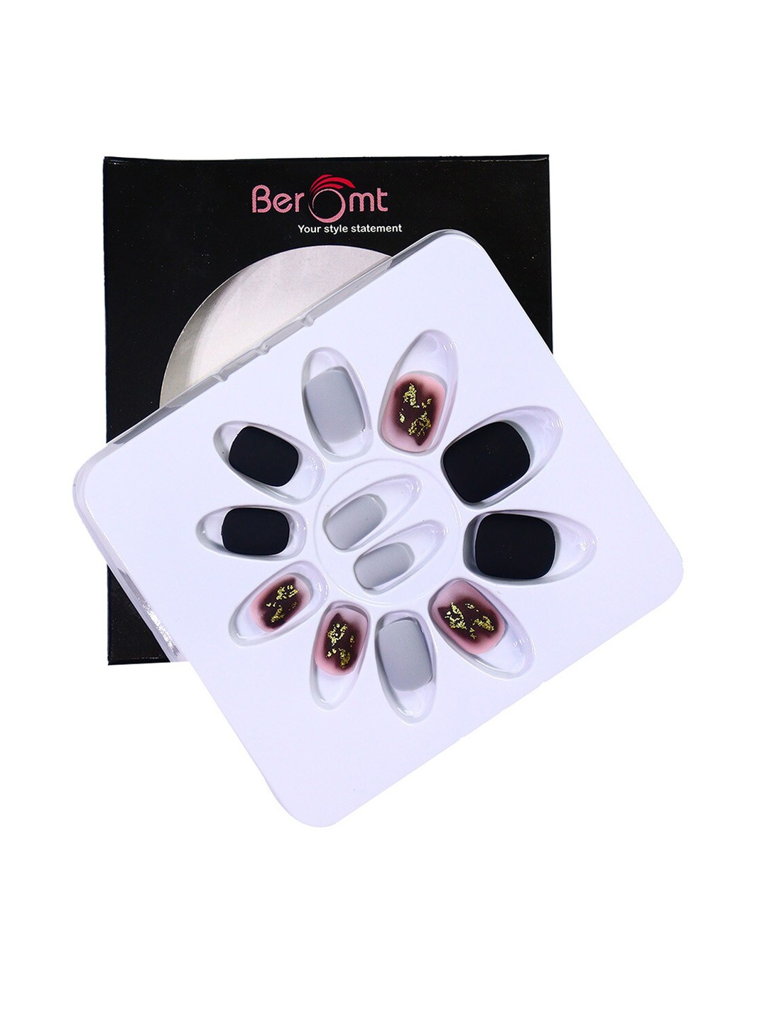 

BEROMT 12 Pcs Long-Lasting Reusable Lightweight Salon Finish Press On Nail Tips - 669, Black