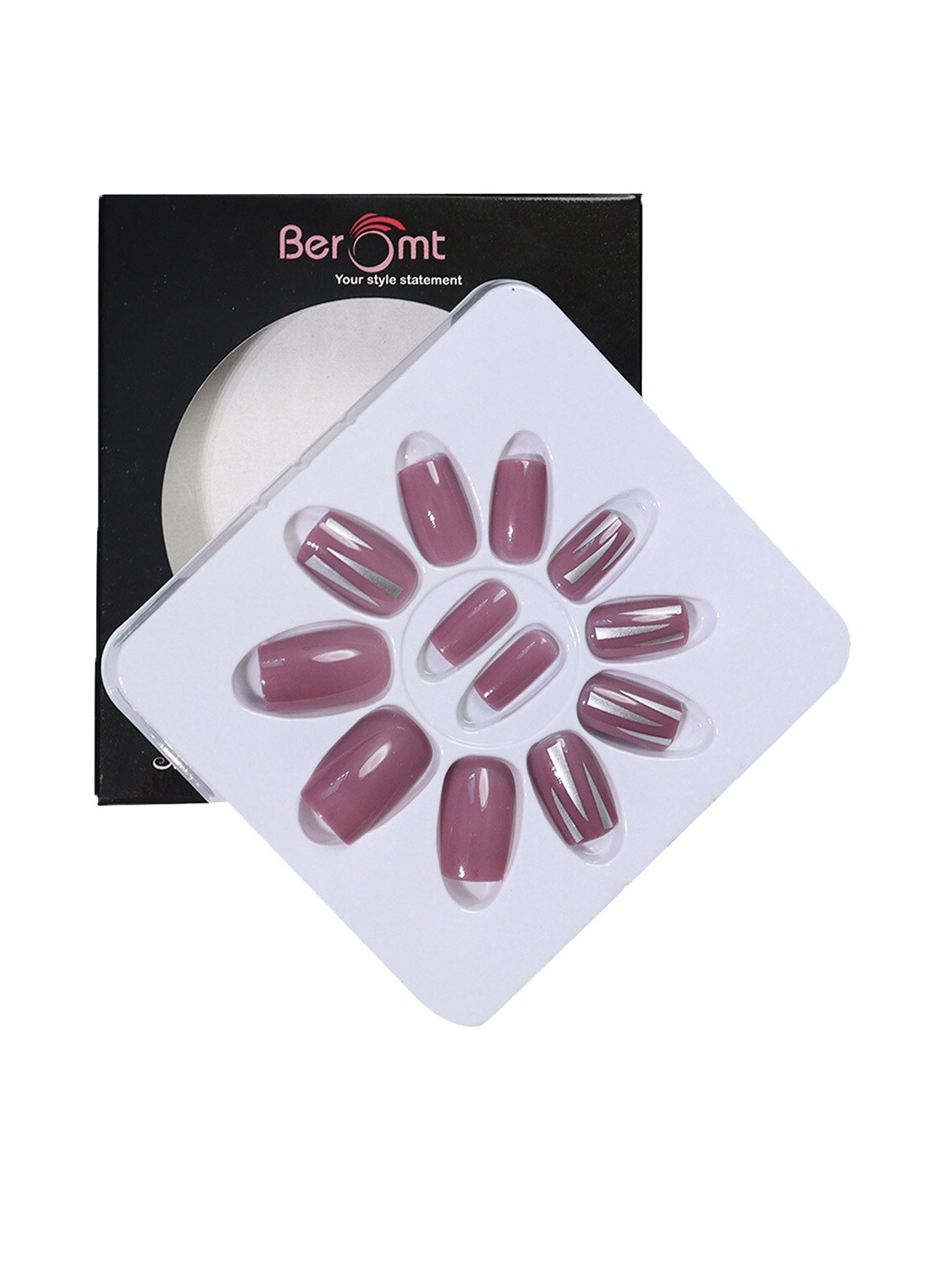 

BEROMT 12 Pcs Long-Lasting Reusable Lightweight Salon Finish Press On Nail Tips - 607, Multi